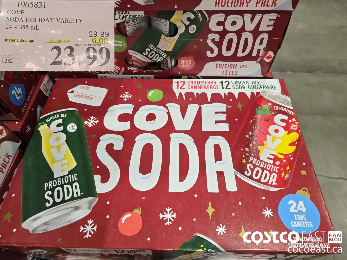 1965831 COVE SODA HOLIDAY VARIETY 24 X 355 ML ($6.00 INSTANT SAVINGS EXPIRES ON 2025-11-09) $23.99