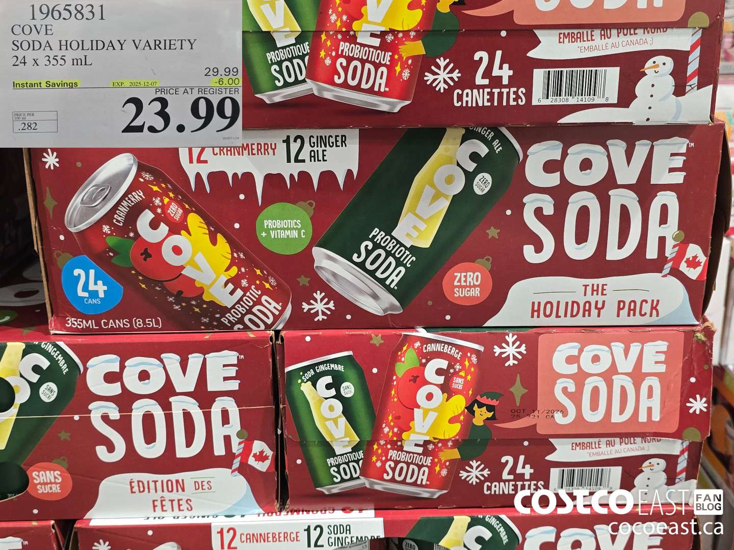 1965831 COVE SODA HOLIDAY VARIETY 24 X 355 ML ($6.00 INSTANT SAVINGS EXPIRES ON 2025-12-07) $23.99