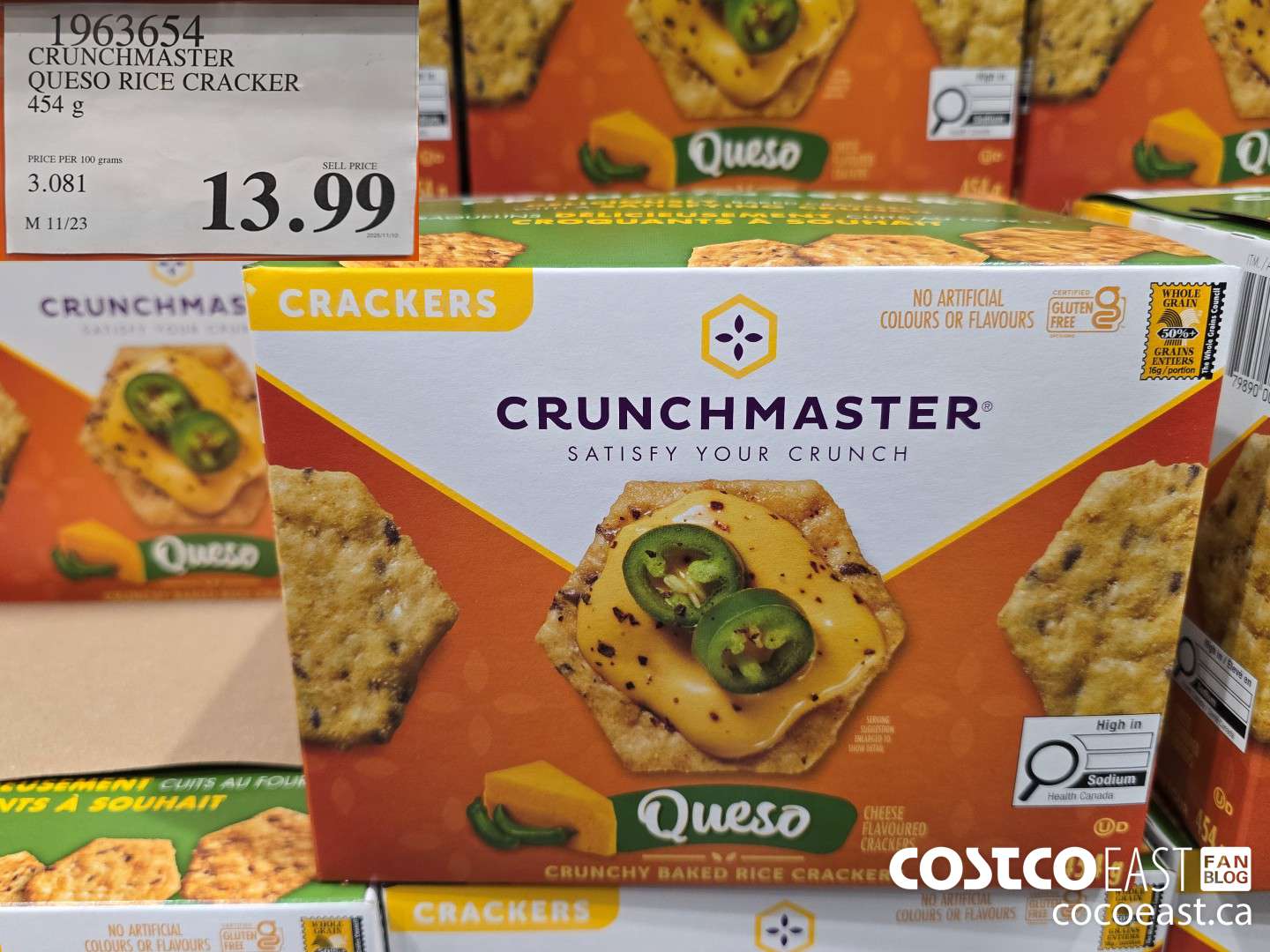 1963654 CRUNCHMASTER QUESO RICE CRACKER 454 G $13.99