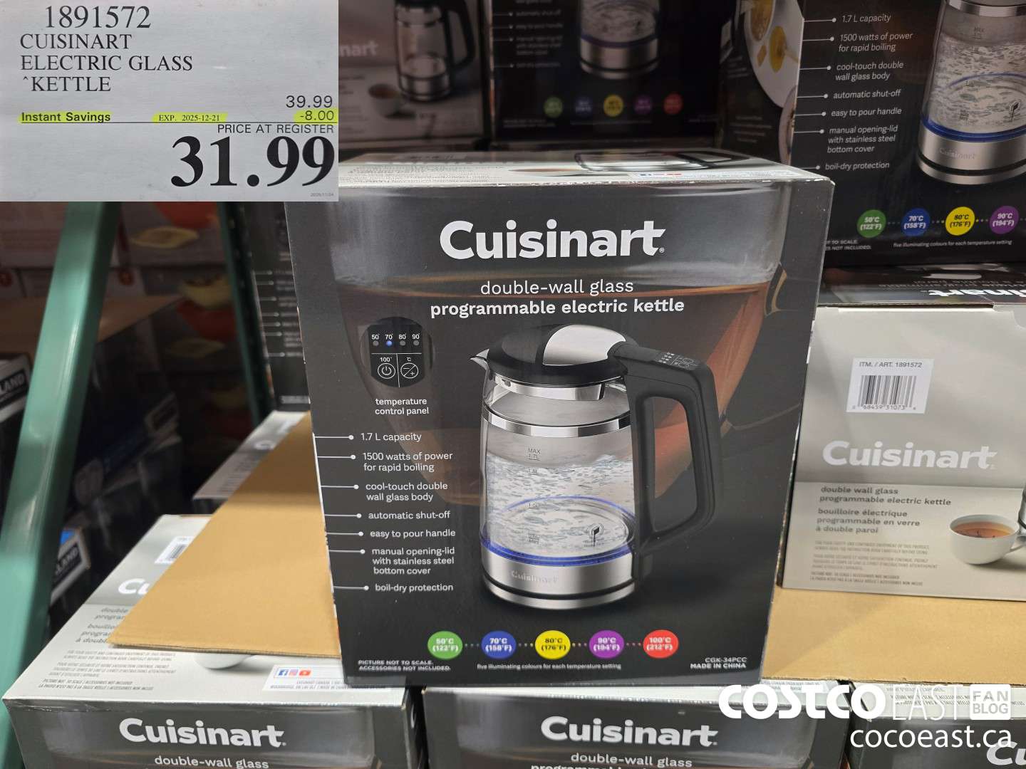 1891572 CUISINART ELECTRIC GLASS KETTLE ($8.00 INSTANT SAVINGS EXPIRES ON 2025-12-21) $31.99