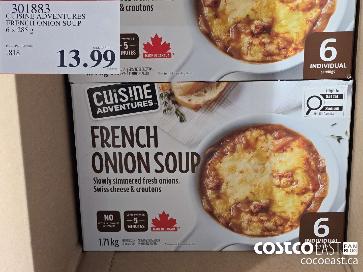 301883 CUISINE ADVENTURES FRENCH ONION SOUP 6 X 285 G $13.99