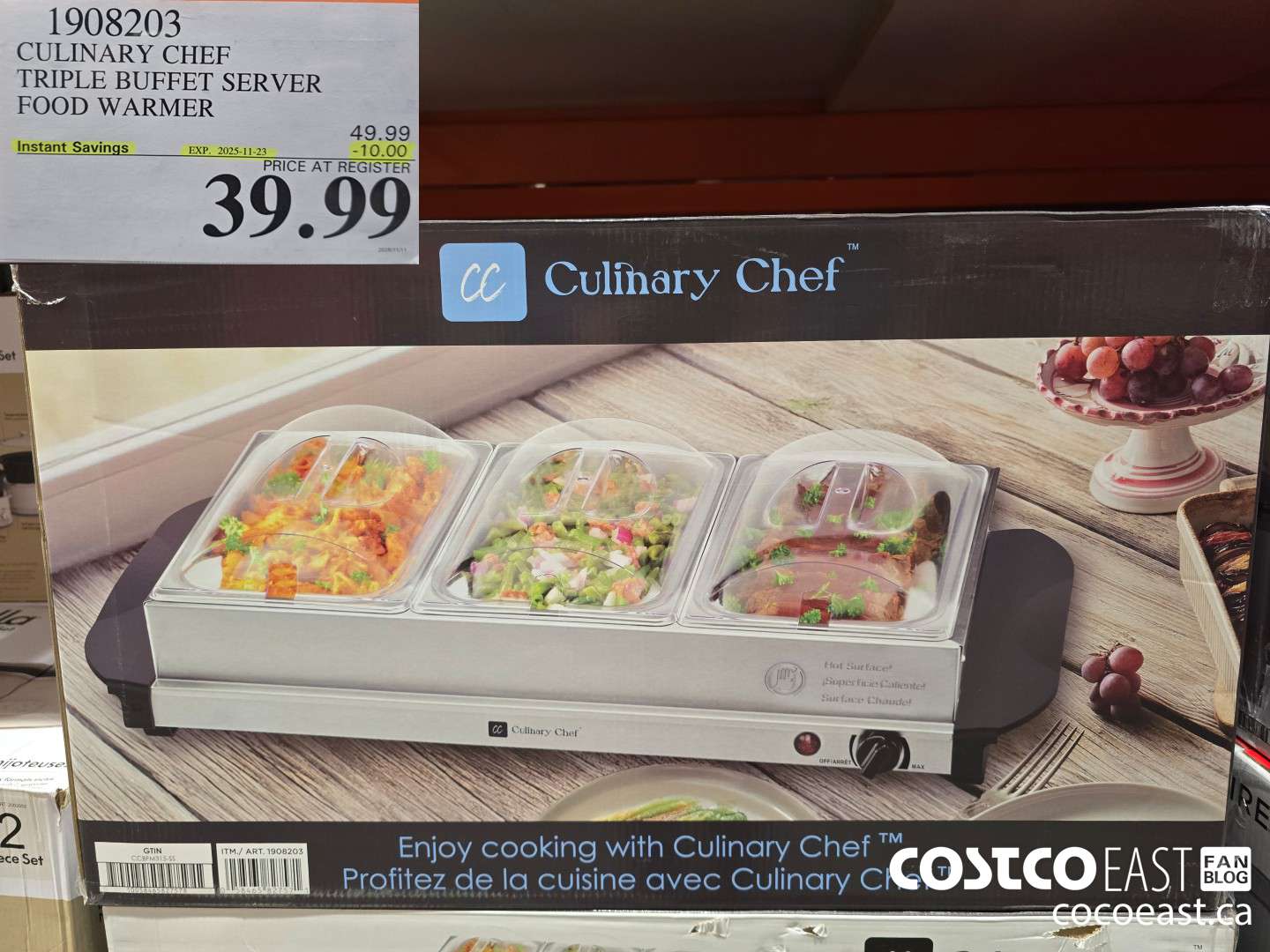 1908203 CULINARY CHEF TRIPLE BUFFET SERVER FOOD WARMER ($10.00 INSTANT SAVINGS EXPIRES ON 2025-11-23) $39.99