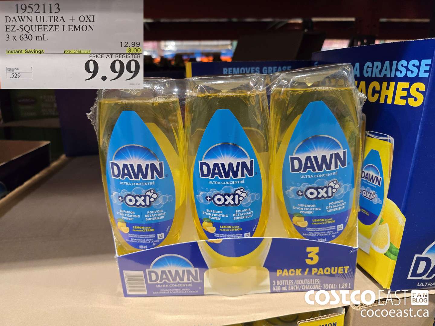 1952113 DAWN ULTRA + OXI EX-SQUEEZE LEMON 3 X 630 ML ($3.00 INSTANT SAVINGS EXPIRES ON 2025-11-16) $9.99