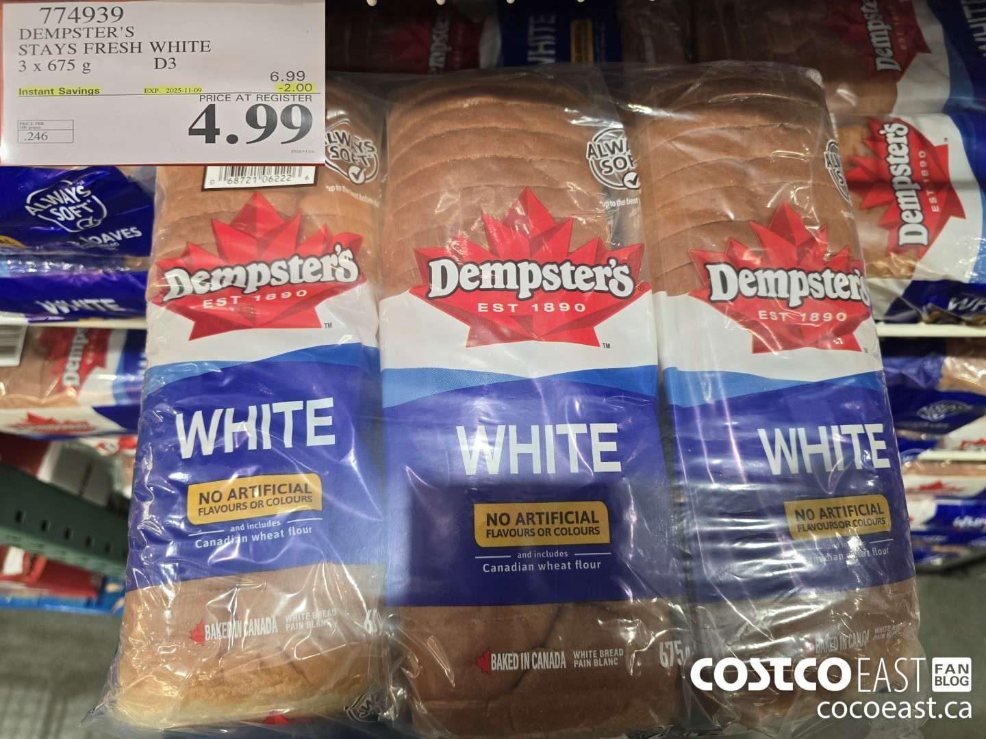 774939 DEMPSTER'S STAYS FRESH WHITE 3 x 675 g ($2.00 INSTANT SAVINGS EXPIRES ON 2025-11-09) $4.99