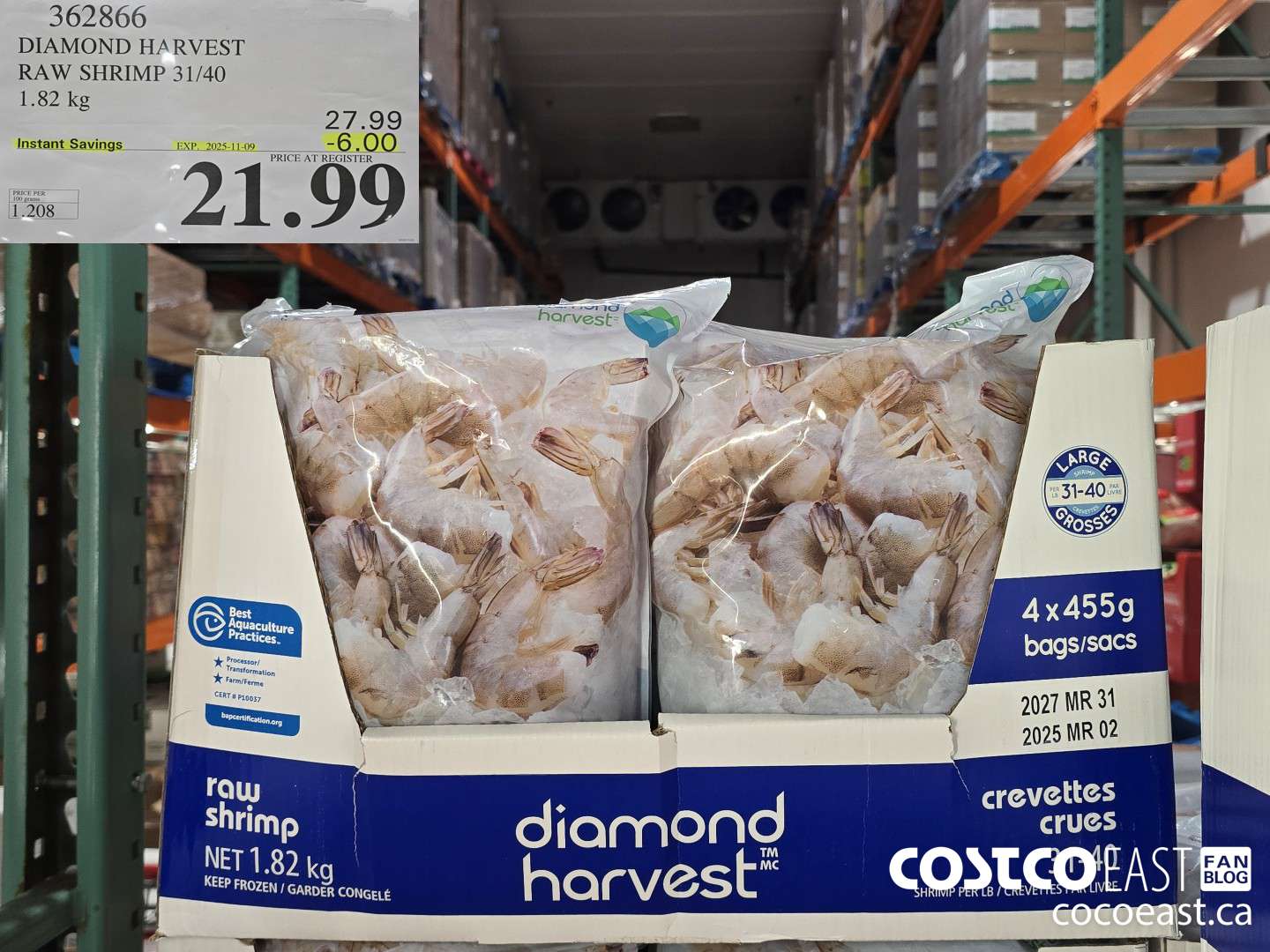 362866 DIAMOND HARVEST RAW SHRIMP 31/40 1.82 kg ($6.00 INSTANT SAVINGS EXPIRES ON 2025-11-09) $21.99