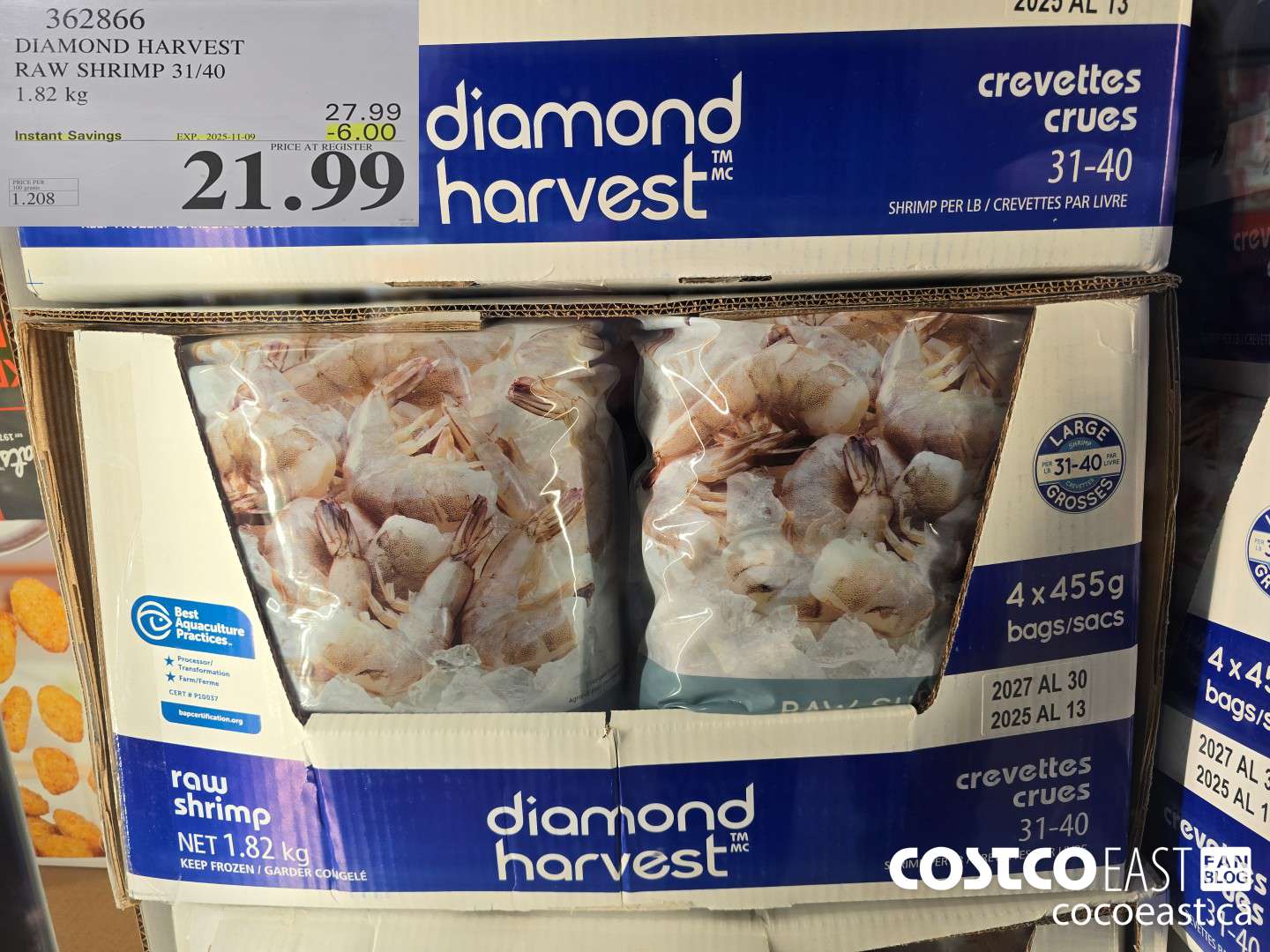 362866 DIAMOND HARVEST RAW SHRIMP 31/40 1.82 kg ($6.00 INSTANT SAVINGS EXPIRES ON 2025-11-09) $21.99
