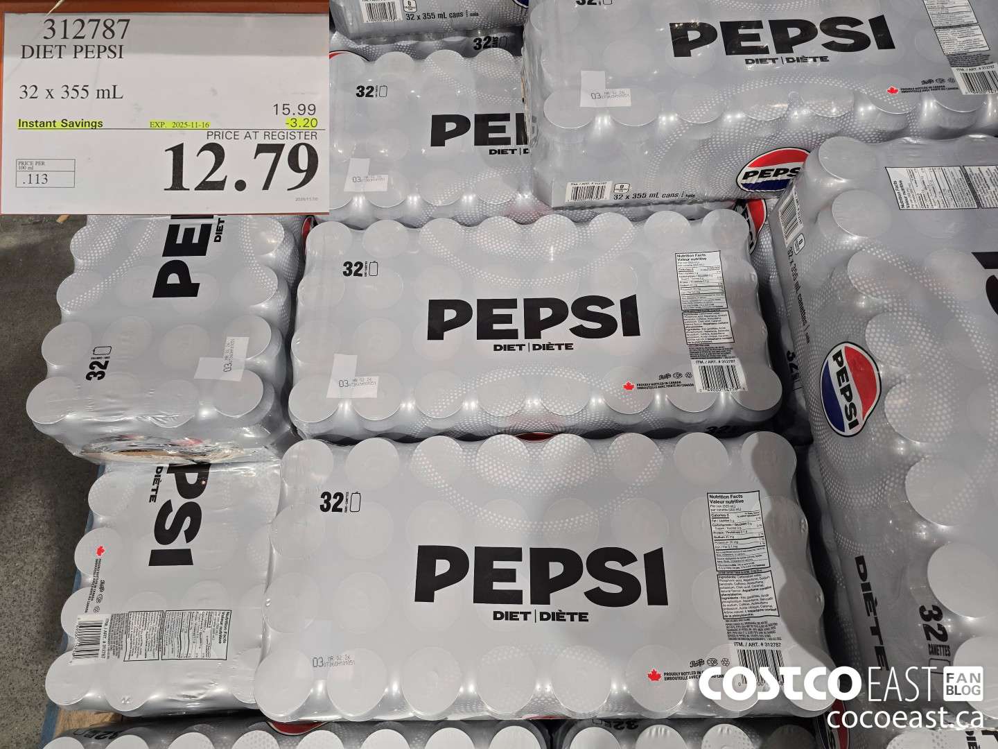 312787 DIET PEPSI 32 X 355 ML ($3.20 INSTANT SAVINGS EXPIRES ON 2025-11-16) $12.79