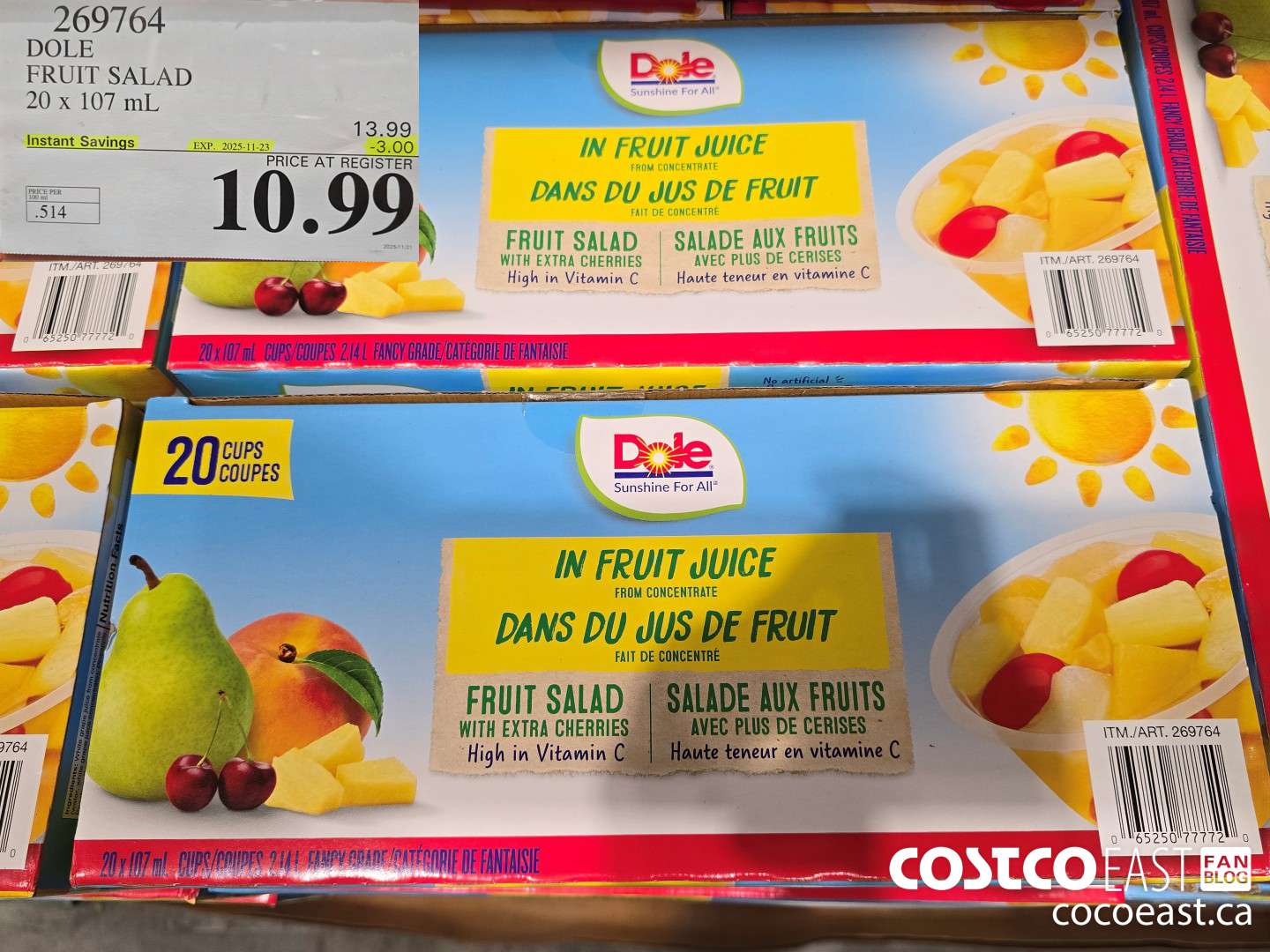 269764 DOLE FRUIT SALAD 20 x 107 mL ($3.00 INSTANT SAVINGS EXPIRES ON 2025-11-23) $10.99