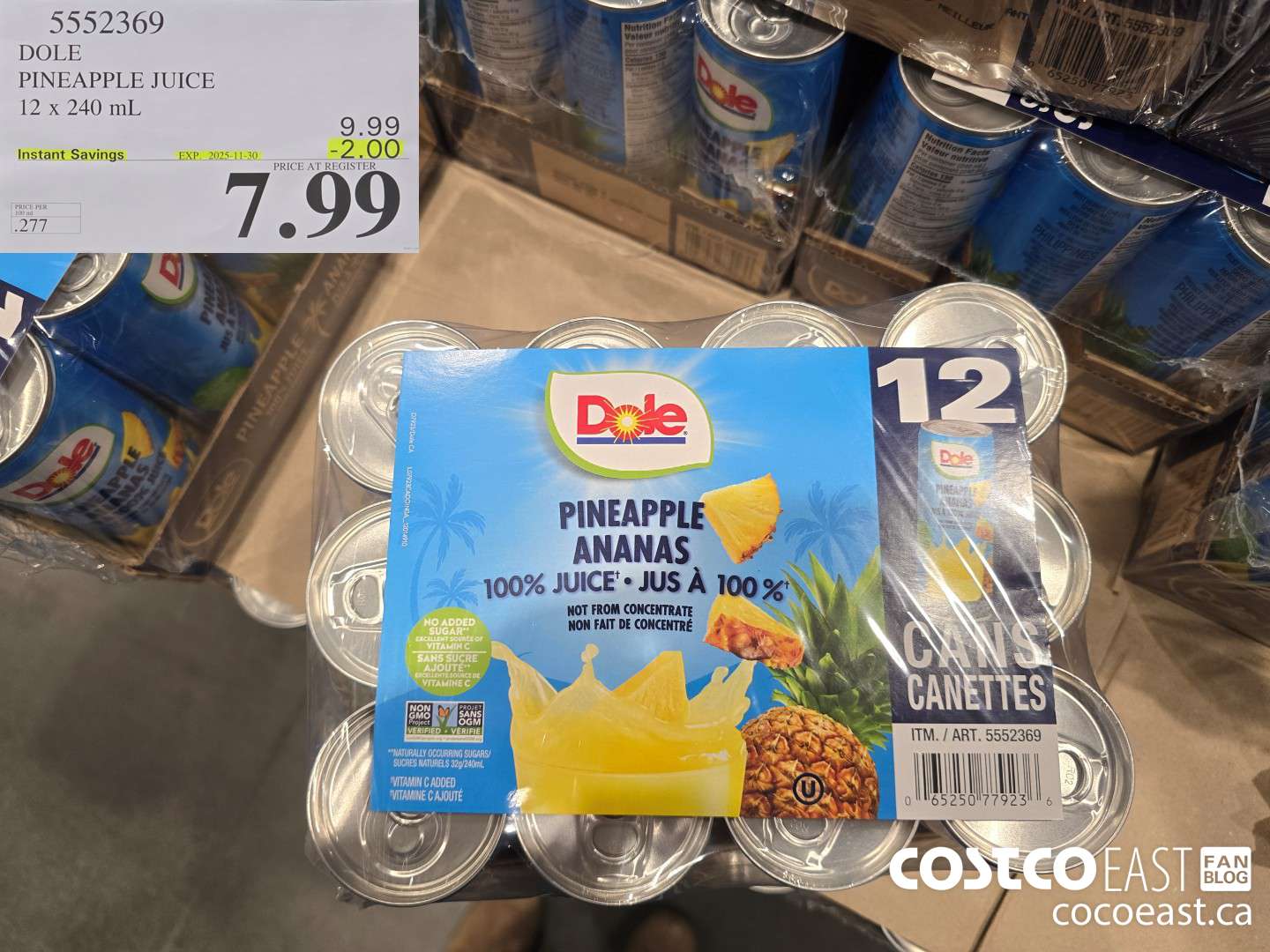 5552369 DOLE PINEAPPLE JUICE 12 x 240 mL ($2.00 INSTANT SAVINGS EXPIRES ON 2025-11-30) $7.99