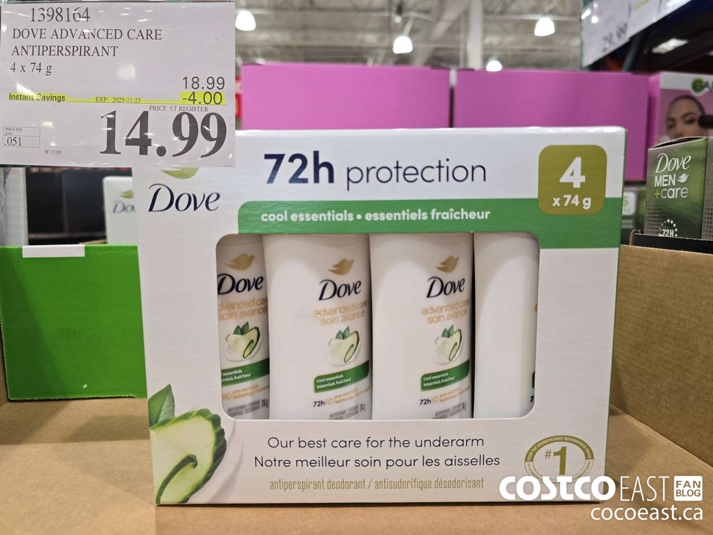 1398164 DOVE ADVANCED CARE ANTIPERSPIRANT 4 x 74G ($4.00 INSTANT SAVINGS EXPIRES ON 2025-11-23) $14.99