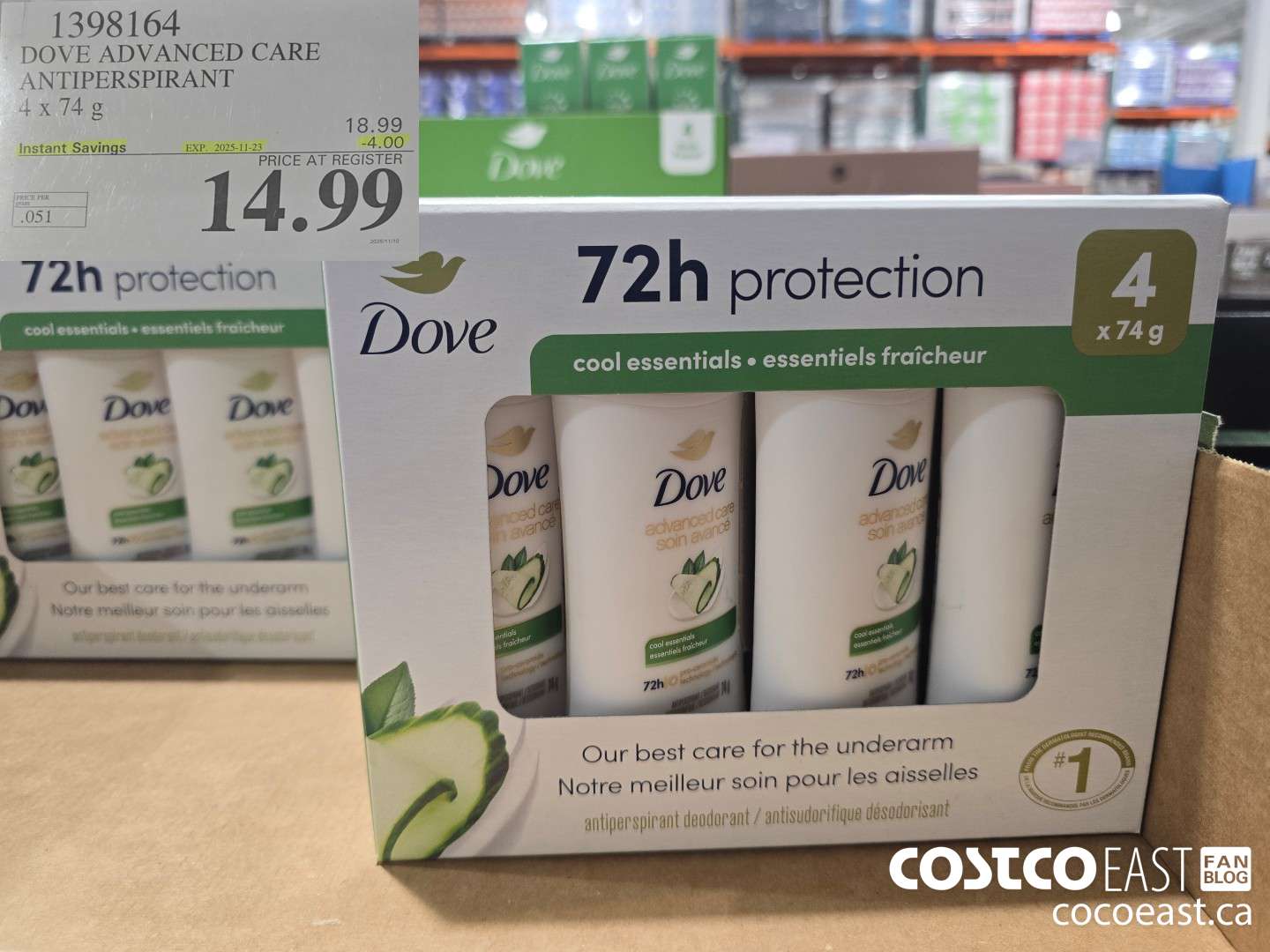 1398164 DOVE ADVANCED CARE ANTIPERSPIRANT 4 x 74G ($4.00 INSTANT SAVINGS EXPIRES ON 2025-11-23) $14.99