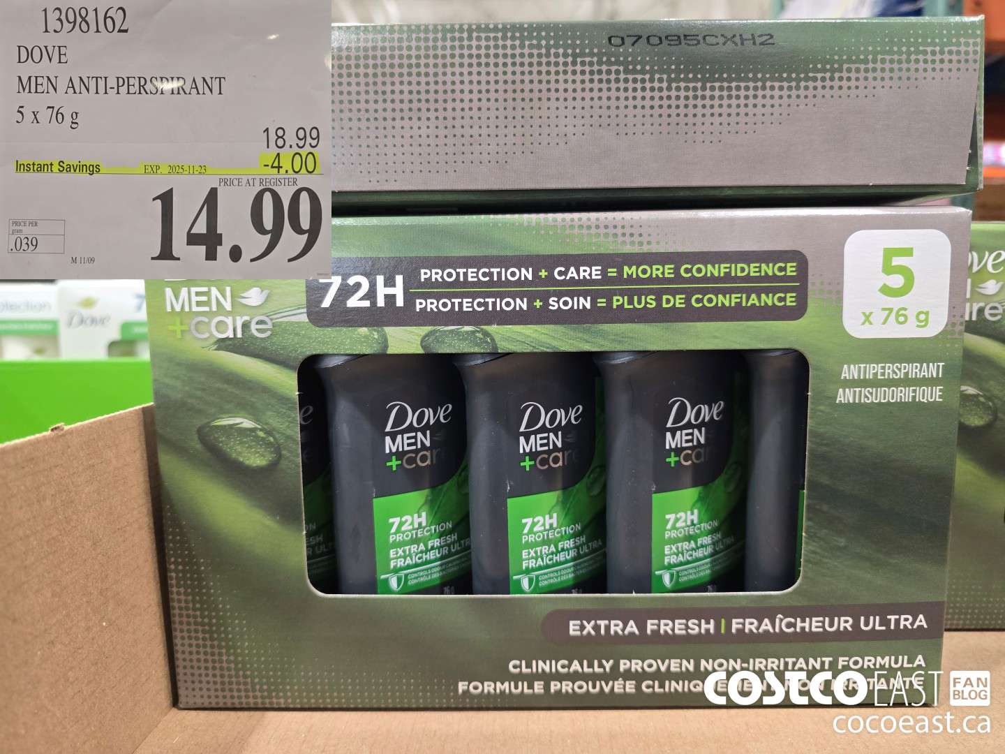 1398162 DOVE MEN ANTI-PERSPIRANT 5 x 76 g ($4.00 INSTANT SAVINGS EXPIRES ON 2024-11-23) $14.99
