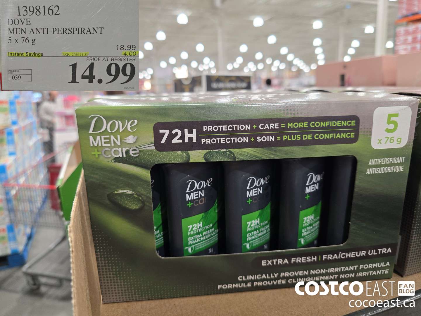1398162 DOVE MEN ANTI-PERSPIRANT 5 x 76 g ($4.00 INSTANT SAVINGS EXPIRES ON 2024-11-23) $14.99