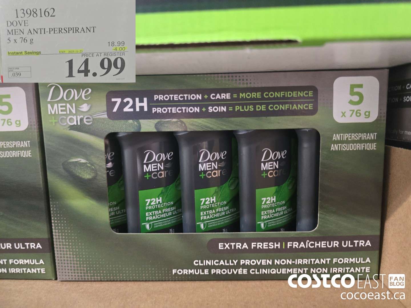 1398162 DOVE MEN ANTI-PERSPIRANT 5 x 76 g ($4.00 INSTANT SAVINGS EXPIRES ON 2024-11-23) $14.99