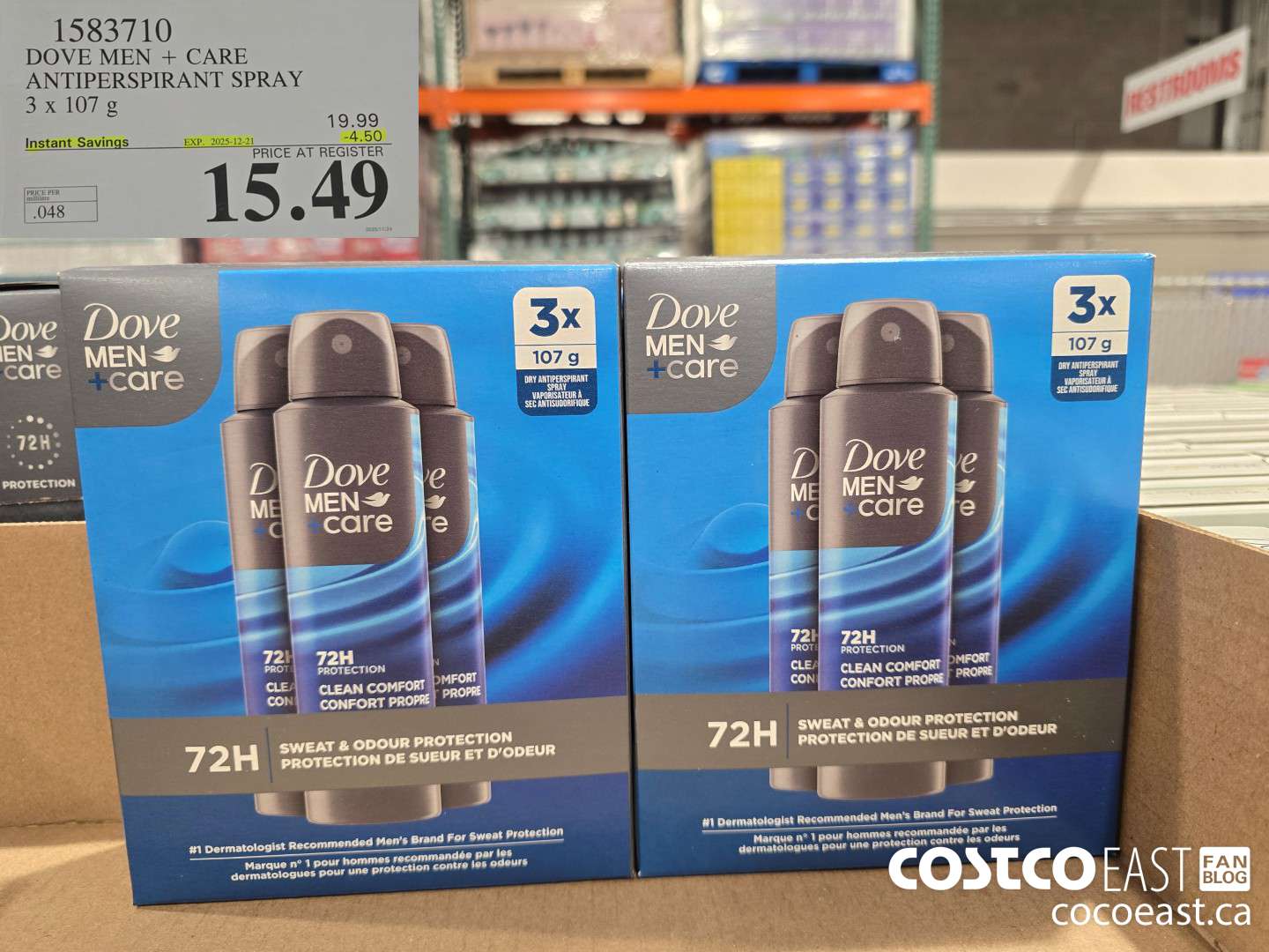 1583710 DOVE MEN + CARE ANTIPERSPIRANT SPRAY 3 x 107 g ($4.50 INSTANT SAVINGS EXPIRES ON 2025-12-21) $15.49