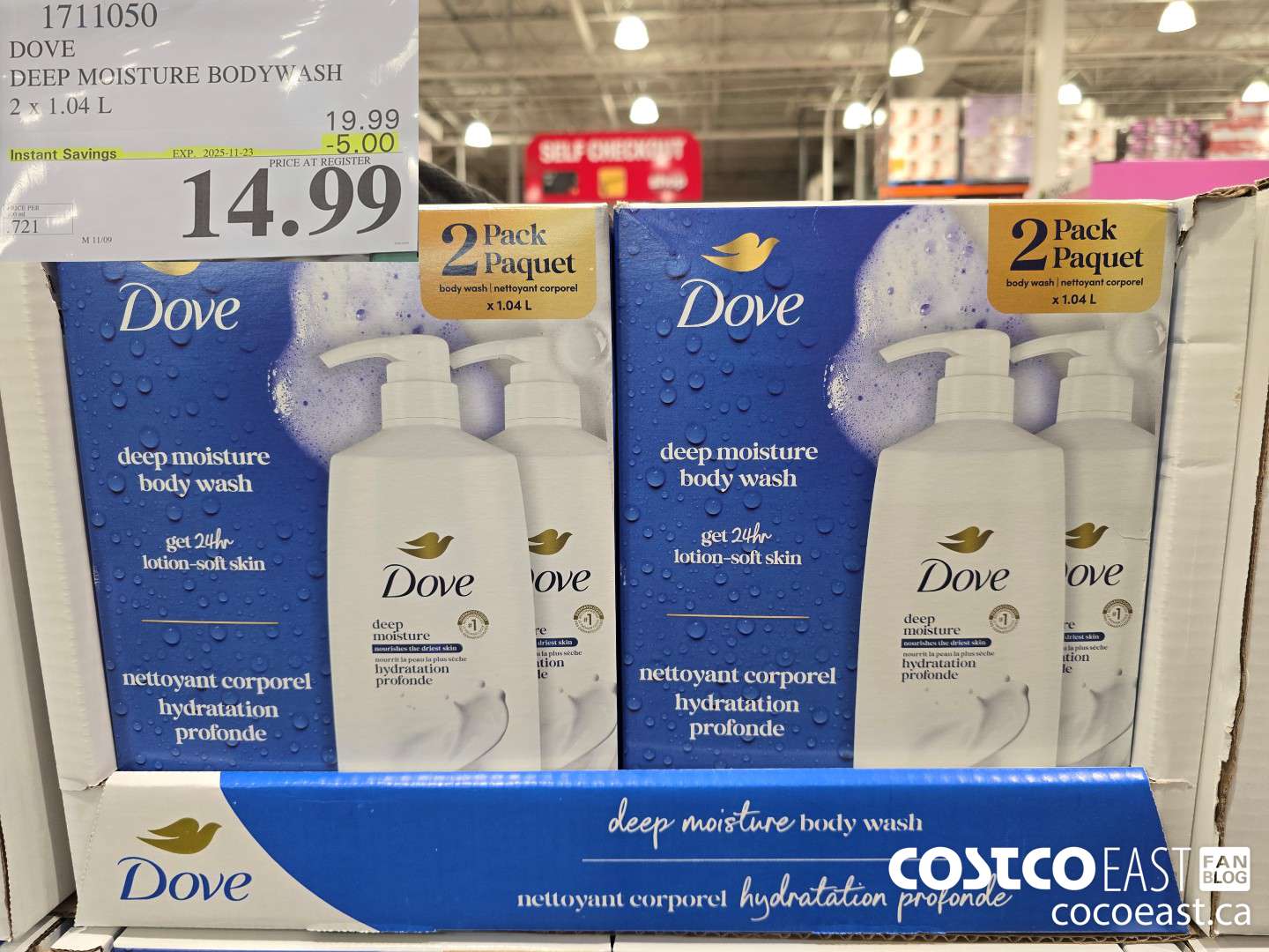 1711050 DOVE DEEP MOISTURE BODY WASH 2 x 1.04 L ($5.00 INSTANT SAVINGS EXPIRES ON 2025-11-23) $14.99