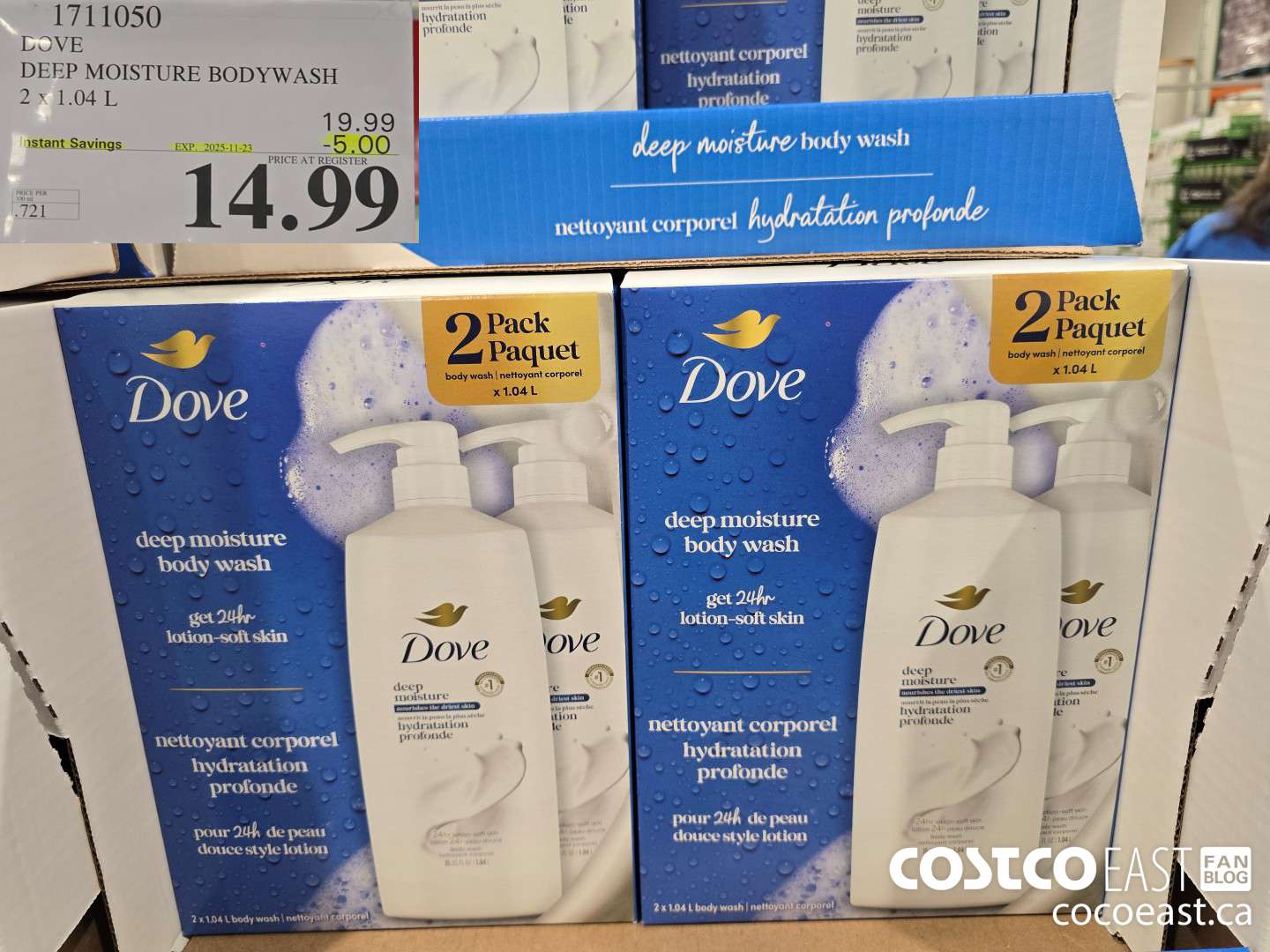 1711050 DOVE DEEP MOISTURE BODY WASH 2 x 1.04 L ($5.00 INSTANT SAVINGS EXPIRES ON 2025-11-23) $14.99