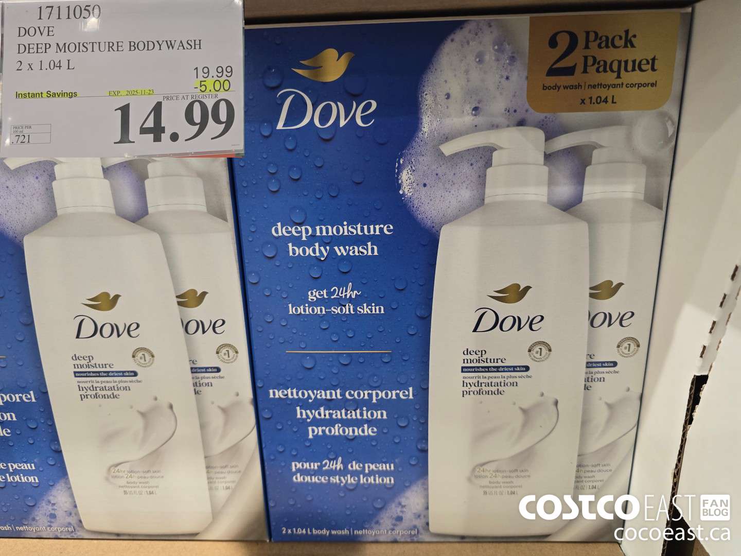 1711050 DOVE DEEP MOISTURE BODY WASH 2 x 1.04 L ($5.00 INSTANT SAVINGS EXPIRES ON 2025-11-23) $14.99