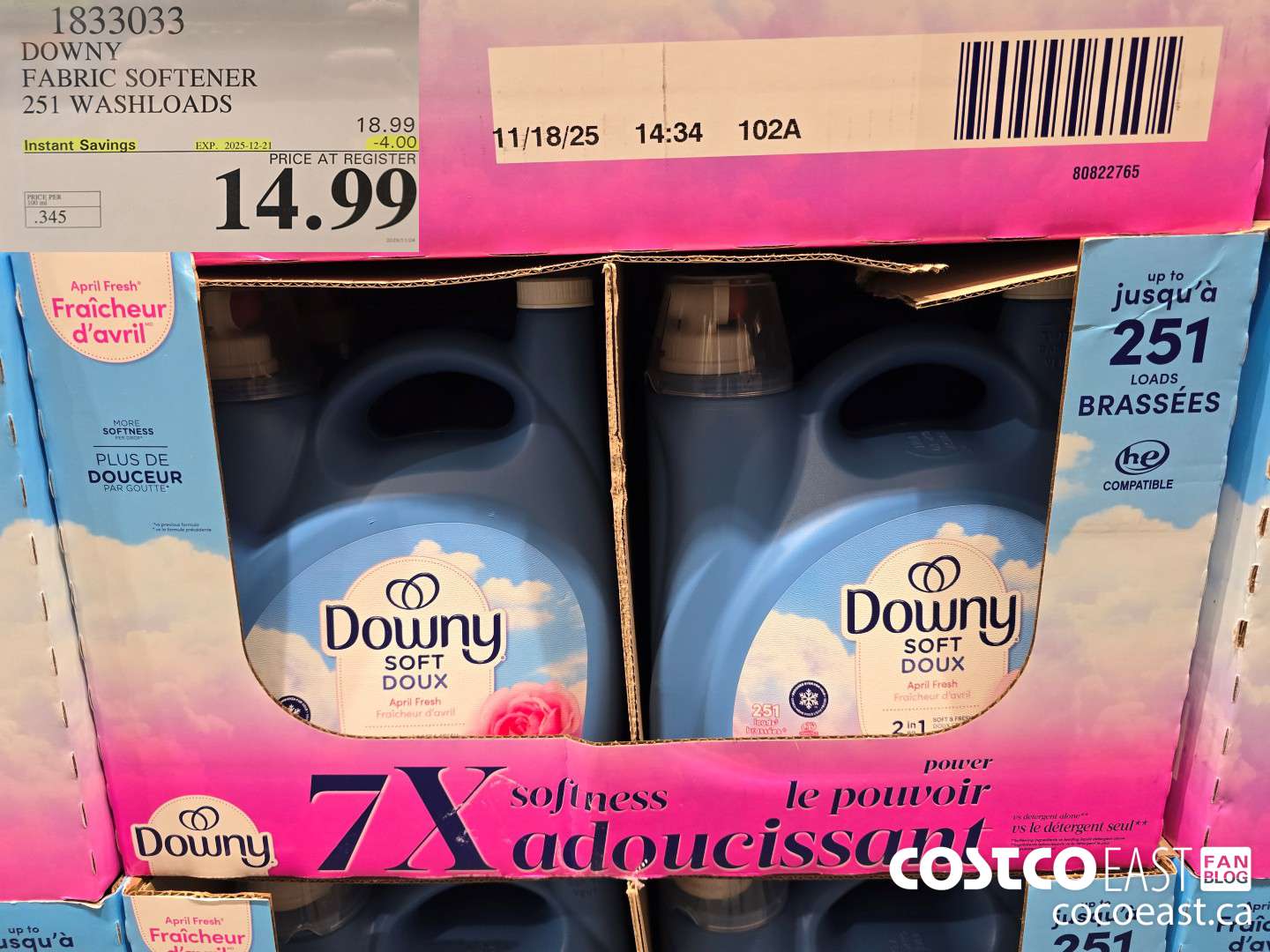 1833033 DOWNY FABRIC SOFTENER 251 WASHLOADS ($4.00 INSTANT SAVINGS EXPIRES ON 2025-12-21) $14.99
