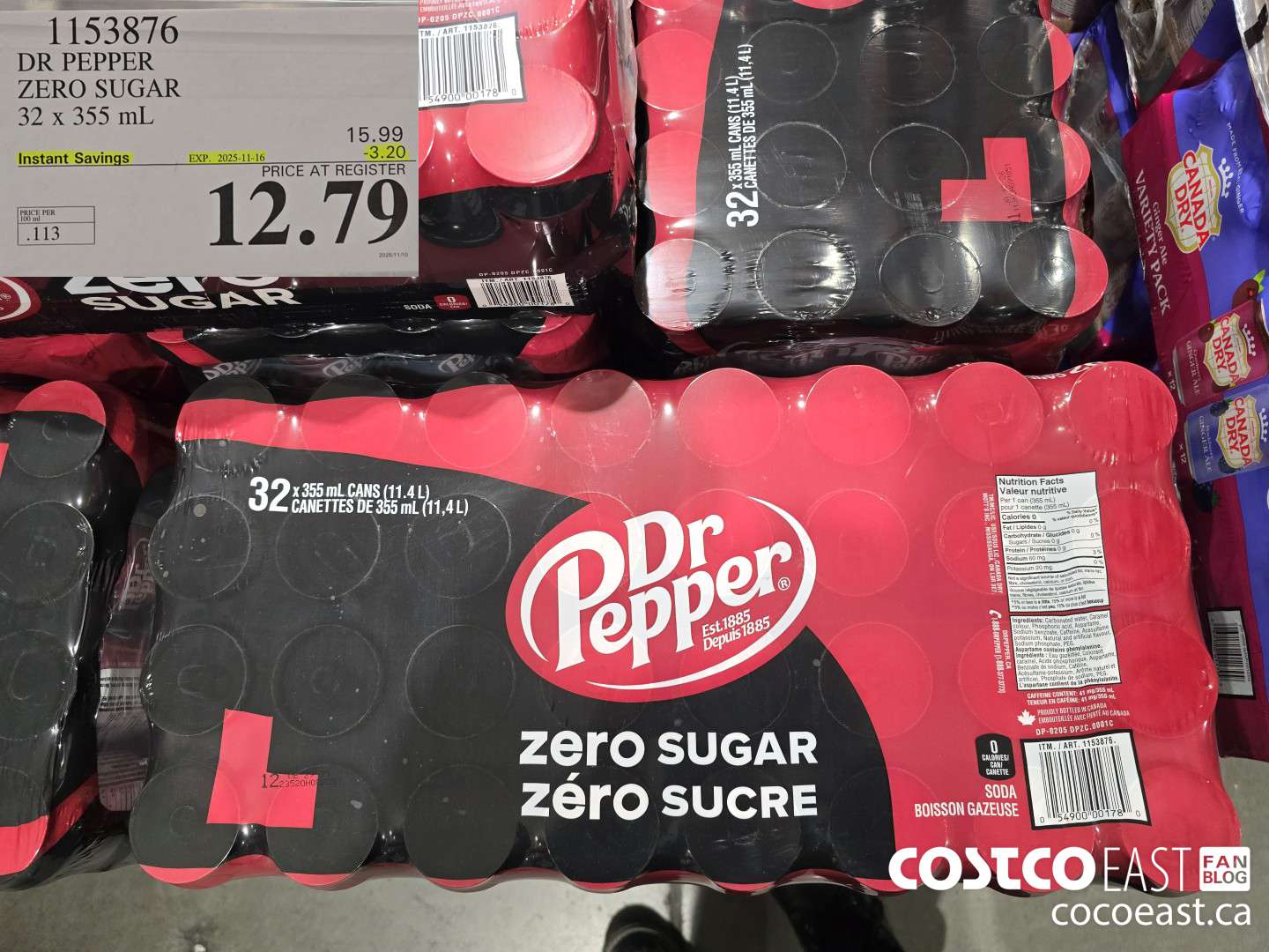 1153876 DR PEPPER ZERO SUGAR 32 x 355 ML ($3.20 INSTANT SAVINGS EXPIRES ON 2025-11-16) $12.79