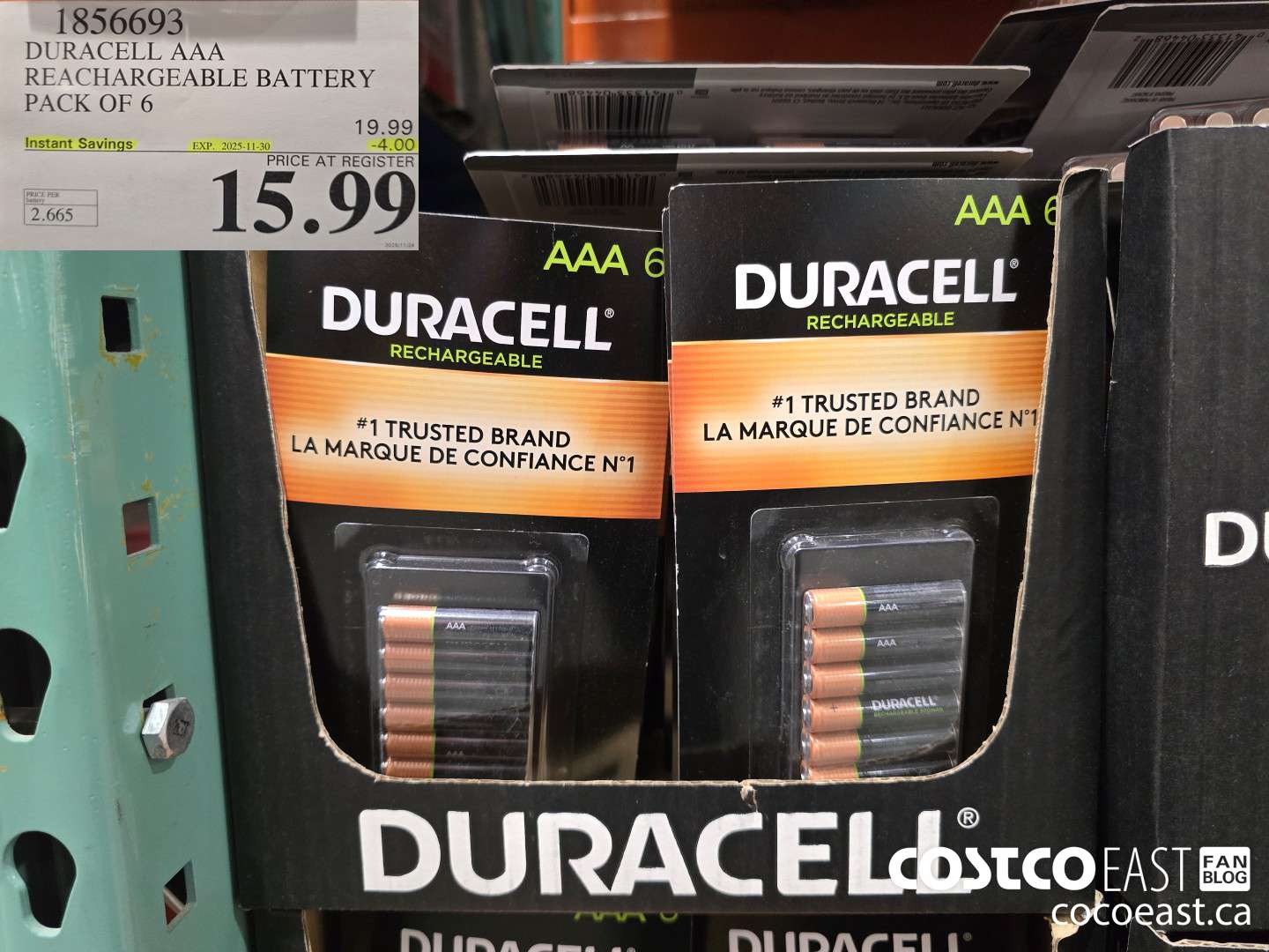 1856693 DURACELL AAA RECHARGEABLE BATTERY PACK OF 6 ($4.00 INSTANT SAVINGS EXPIRES ON 2025-11-30) $15.99
