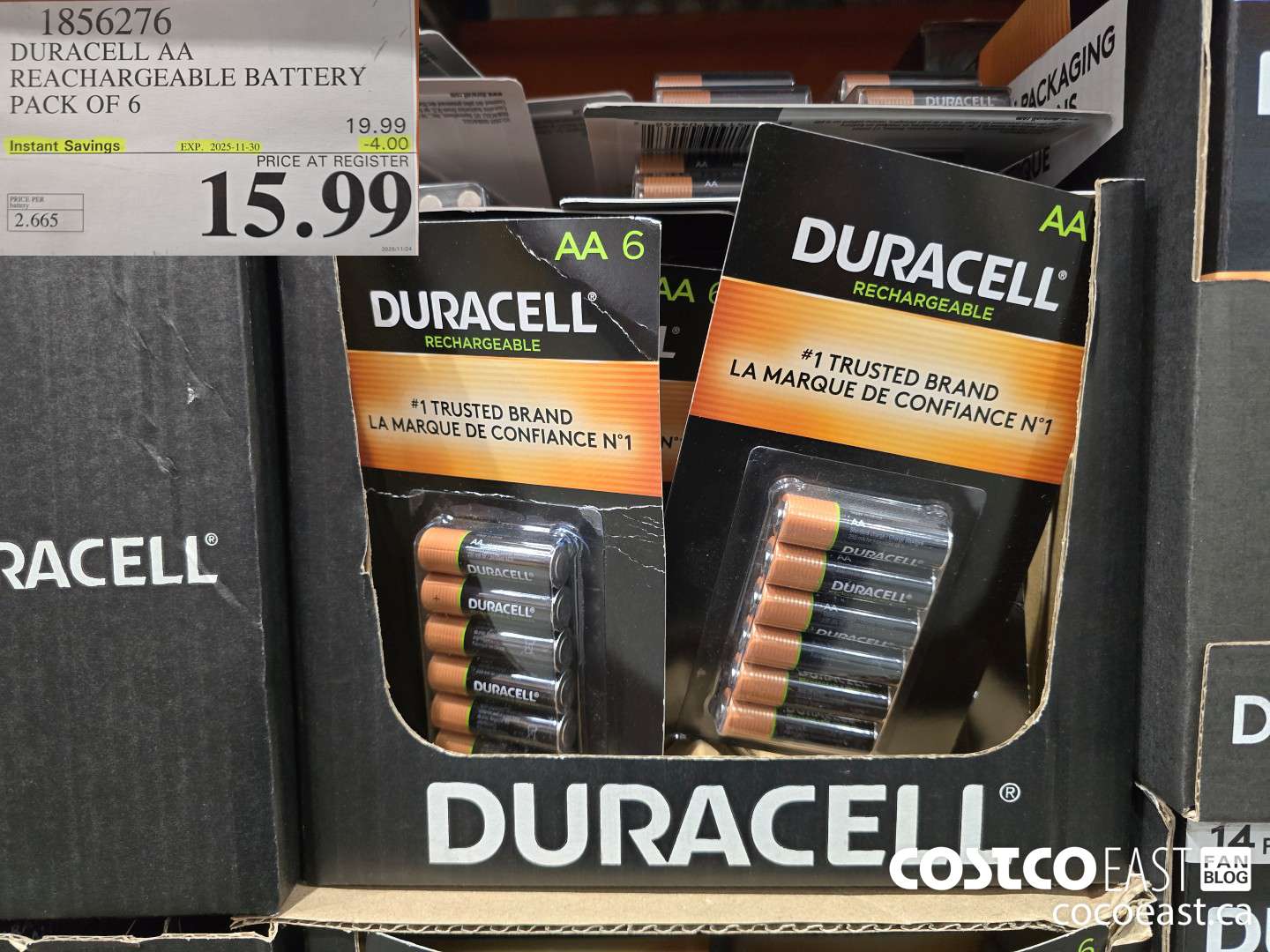 1856276 DURACELL AA RECHARGEABLE BATTERY PACK OF 6 ($4.00 INSTANT SAVINGS EXPIRES ON 2025-11-30) $15.99