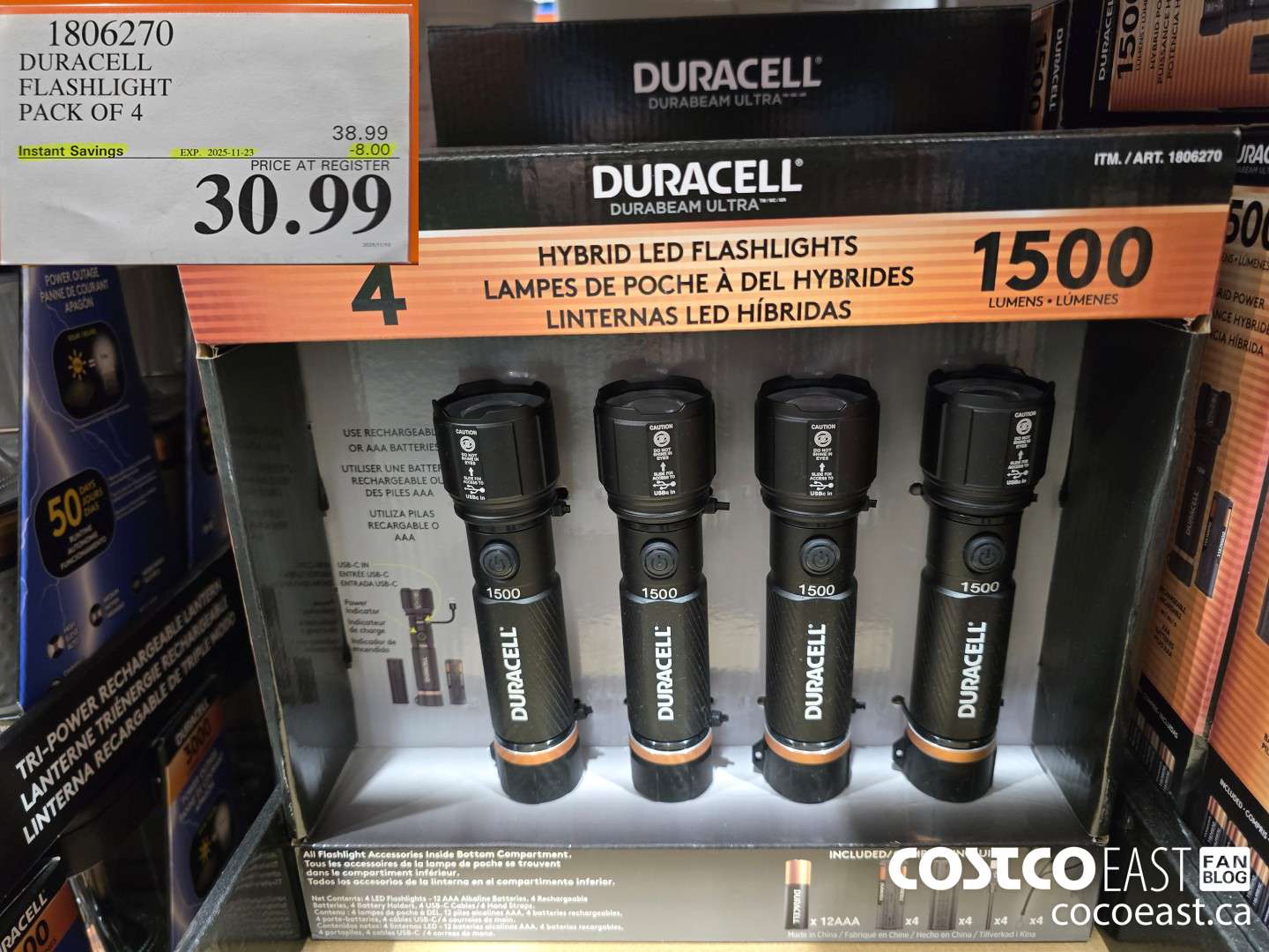 1806270 DURACELL FLASHLIGHT 4 PACK ($8.00 INSTANT SAVINGS EXPIRES ON 2025-11-23) $30.99