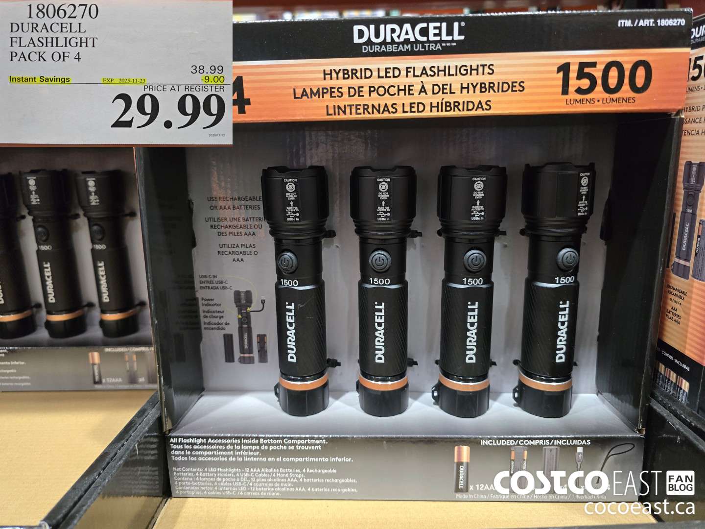 1806270 DURACELL FLASHLIGHT 4 PACK ($9.00 INSTANT SAVINGS EXPIRES ON 2025-11-23) $29.99