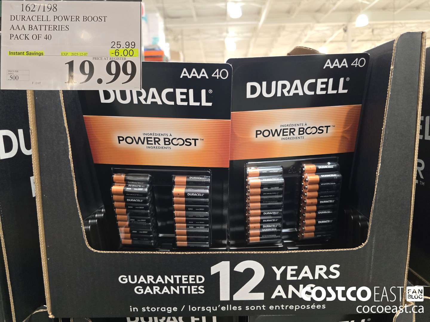 1627198 DURACELL POWER BOOST AAA BATTERIES PACK OF 40 ($6.00 INSTANT SAVINGS EXPIRES ON 2025-12-07) $19.99
