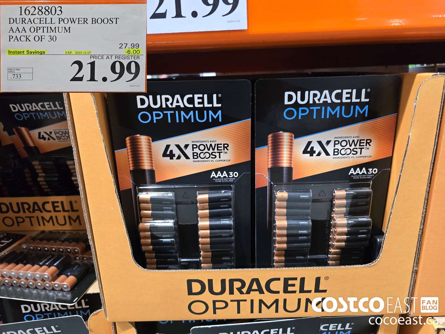 1628803 DURACELL POWER BOOST AAA OPTIMUM PACK OF 30 ($6.00 INSTANT SAVINGS EXPIRES ON 2025-12-07) $21.99