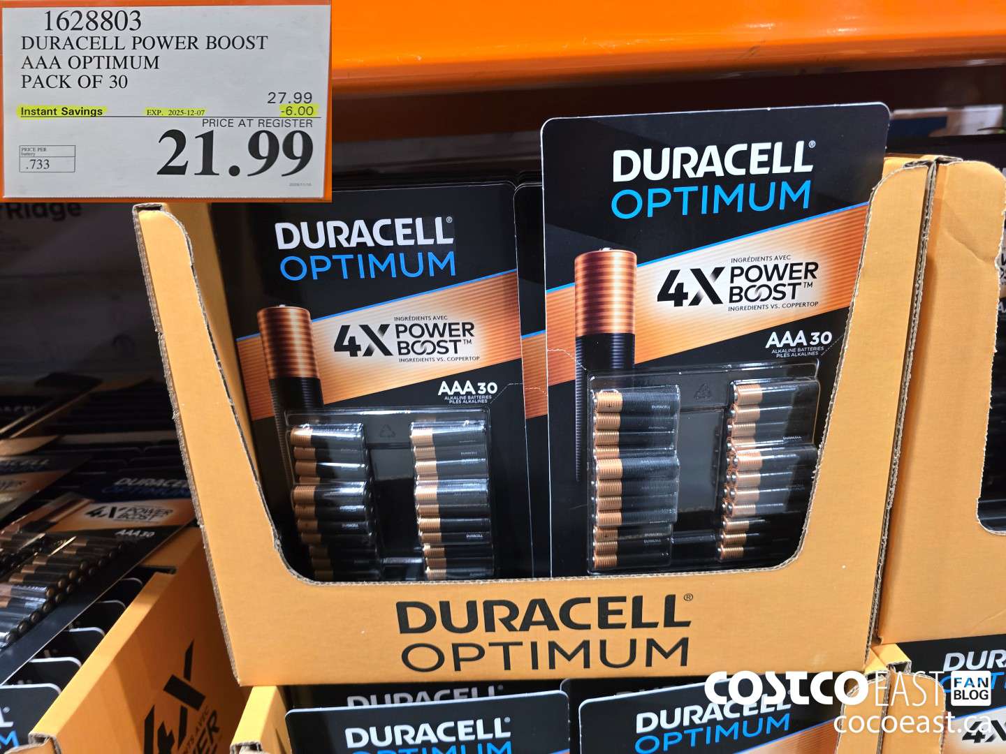 1628803 DURACELL POWER BOOST AAA OPTIMUM PACK OF 30 ($6.00 INSTANT SAVINGS EXPIRES ON 2025-12-07) $21.99