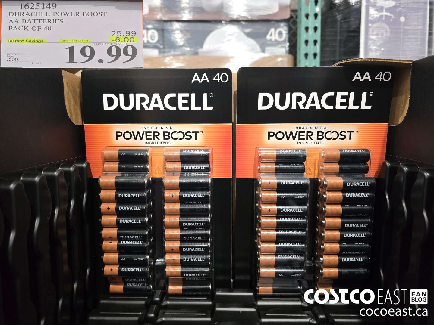1625149 DURACELL POWER BOOST AA BATTERIES PACK OF 40 ($6.00 INSTANT SAVINGS EXPIRES ON 2025-12-07) $19.99