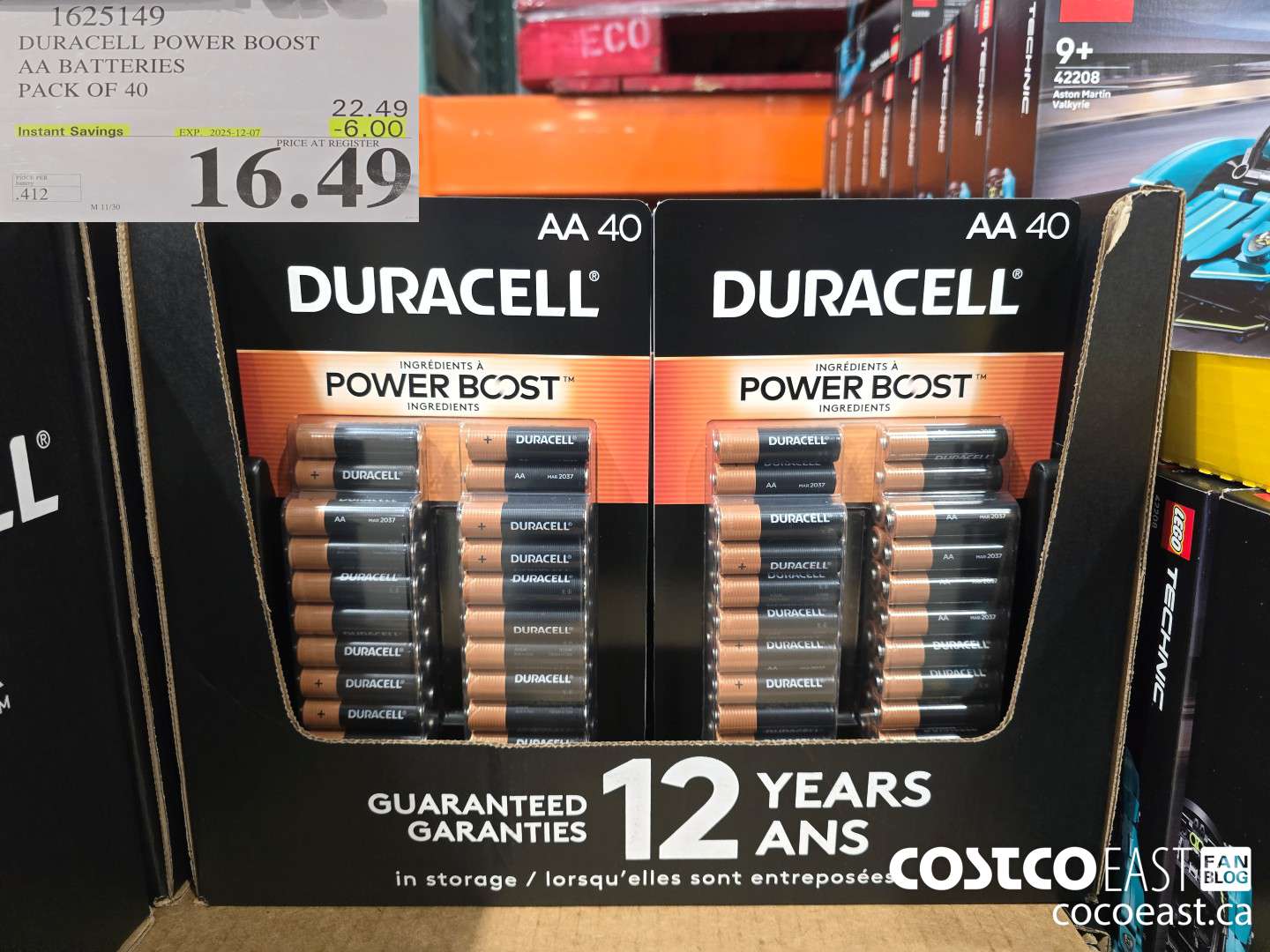 1625149 DURACELL POWER BOOST AA BATTERIES PACK OF 40 ($6.00 INSTANT SAVINGS EXPIRES ON 2025-12-07) $16.49