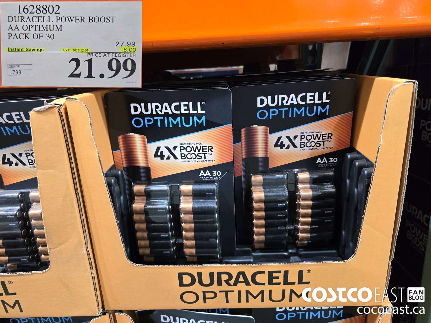1628802 DURACELL POWER BOOST AA OPTIMUM PACK OF 30 ($6.00 INSTANT SAVINGS EXPIRES ON 2025-12-07) $21.99