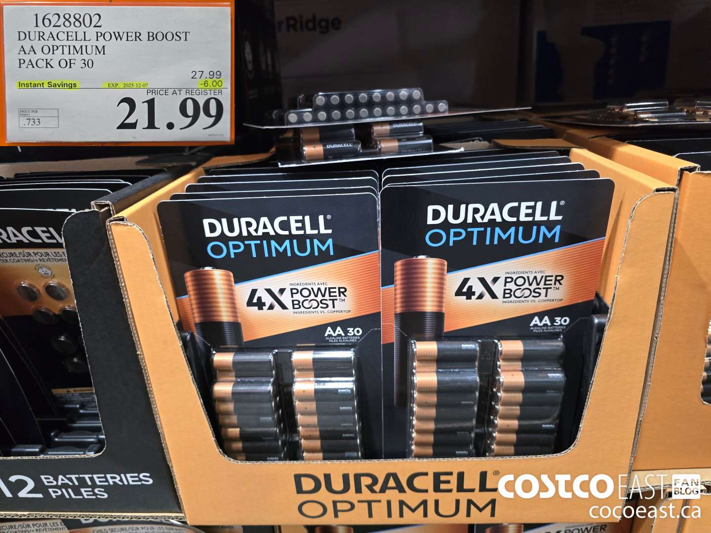 1628802 DURACELL POWER BOOST AA OPTIMUM PACK OF 30 ($6.00 INSTANT SAVINGS EXPIRES ON 2025-12-07) $21.99