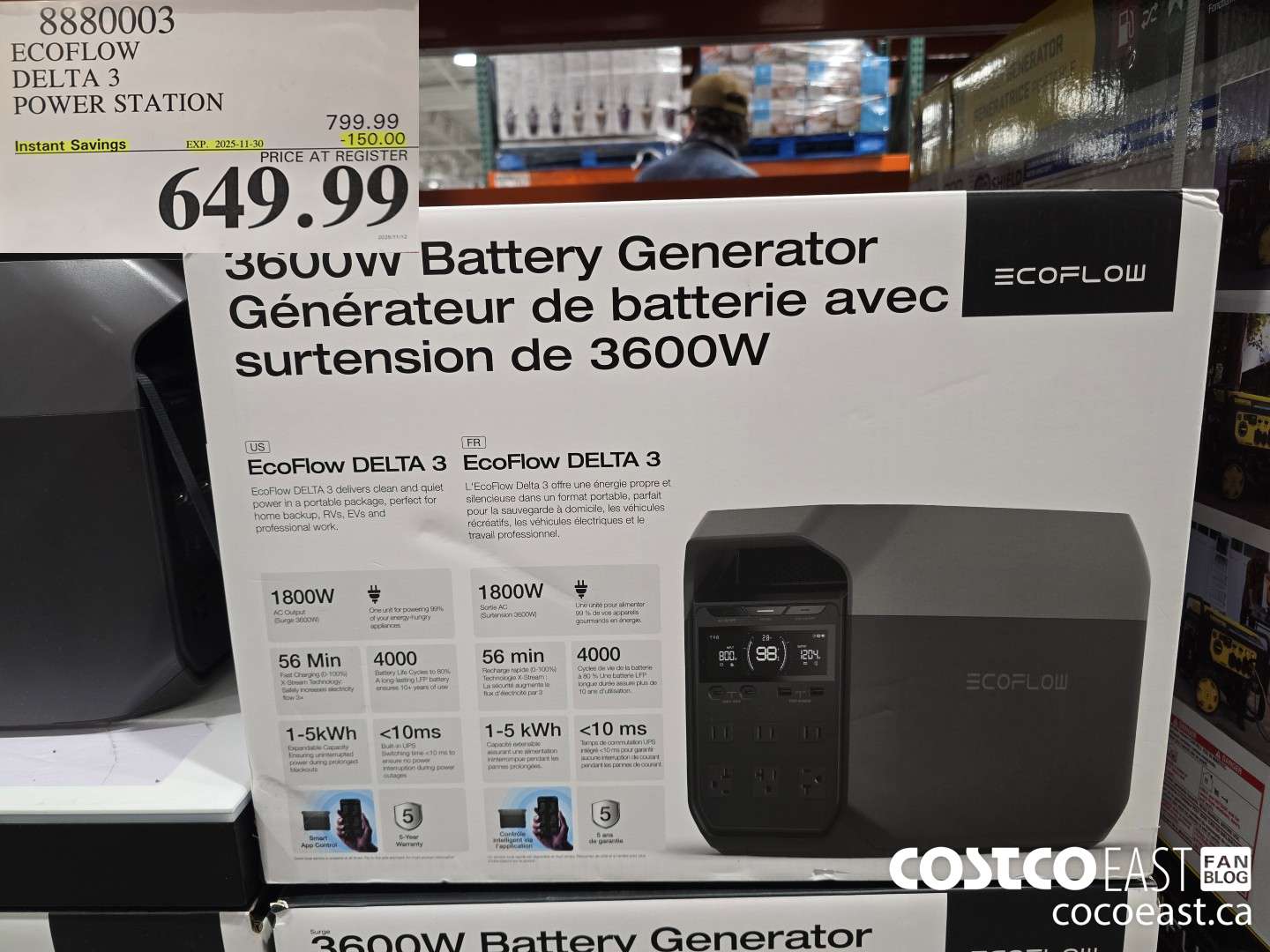 8880003 ECOFLOW DELTA 3 POWER STATION ($150.00 INSTANT SAVINGS EXPIRES ON 2025-11-30) $649.99