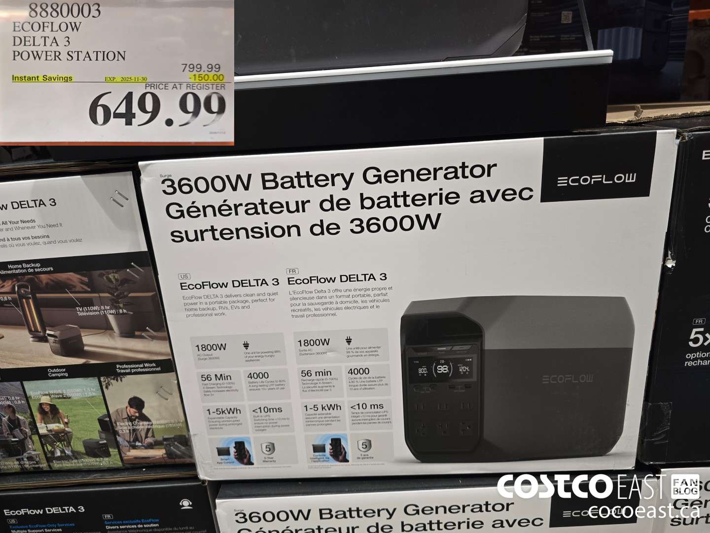 8880003 ECOFLOW DELTA 3 POWER STATION ($150.00 INSTANT SAVINGS EXPIRES ON 2025-11-30) $649.99