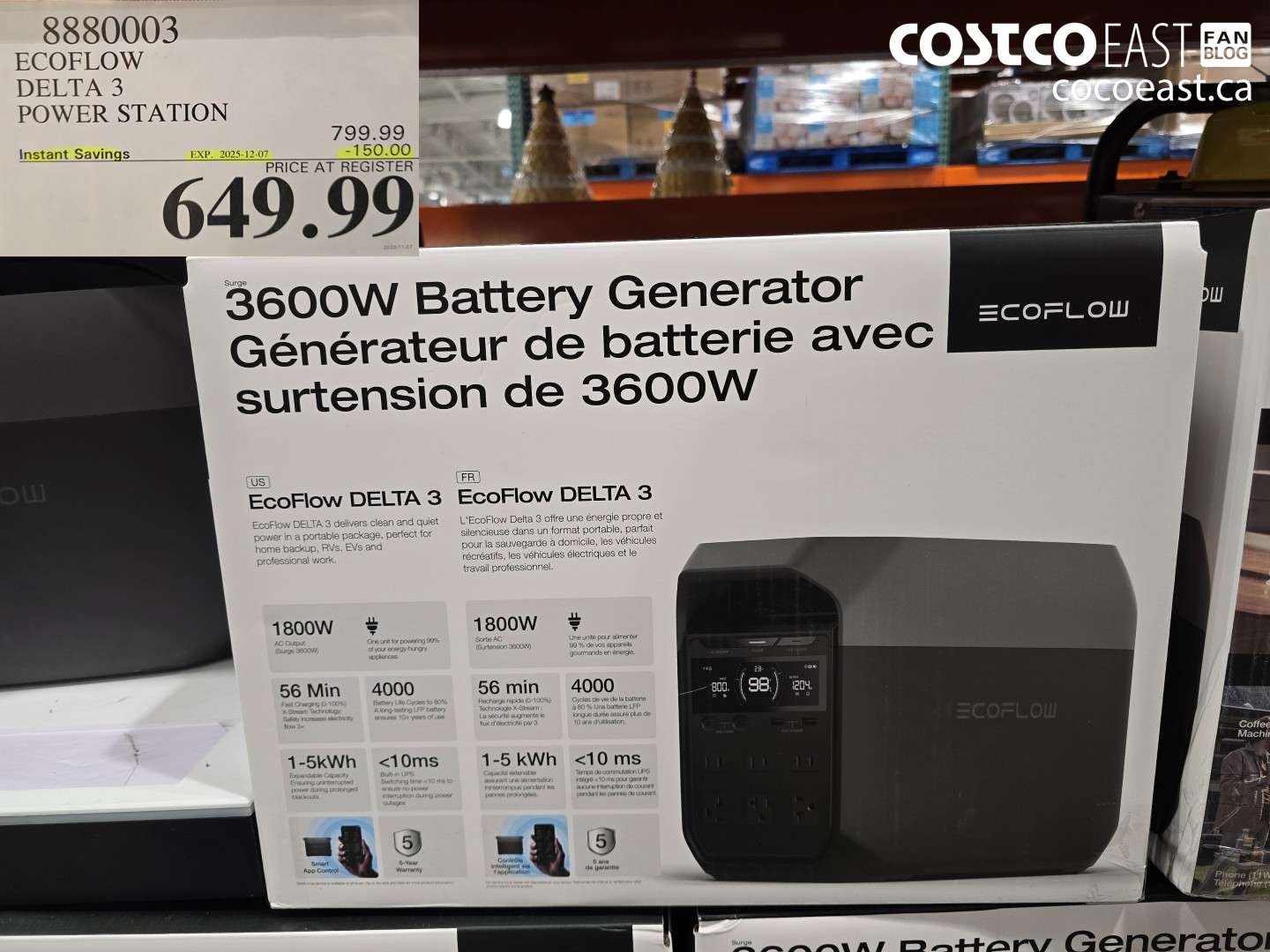 8880003 ECOFLOW DELTA 3 POWER STATION ($150.00 INSTANT SAVINGS EXPIRES ON 2025-12-07) $649.99