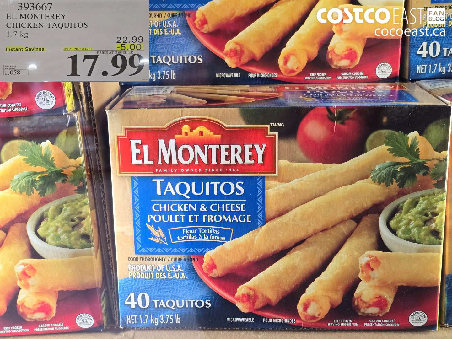 393667 EL MONTEREY CHICKEN TAQUITOS 1.7 KG ($5.00 INSTANT SAVINGS EXPIRES ON 2025-11-30) $17.99
