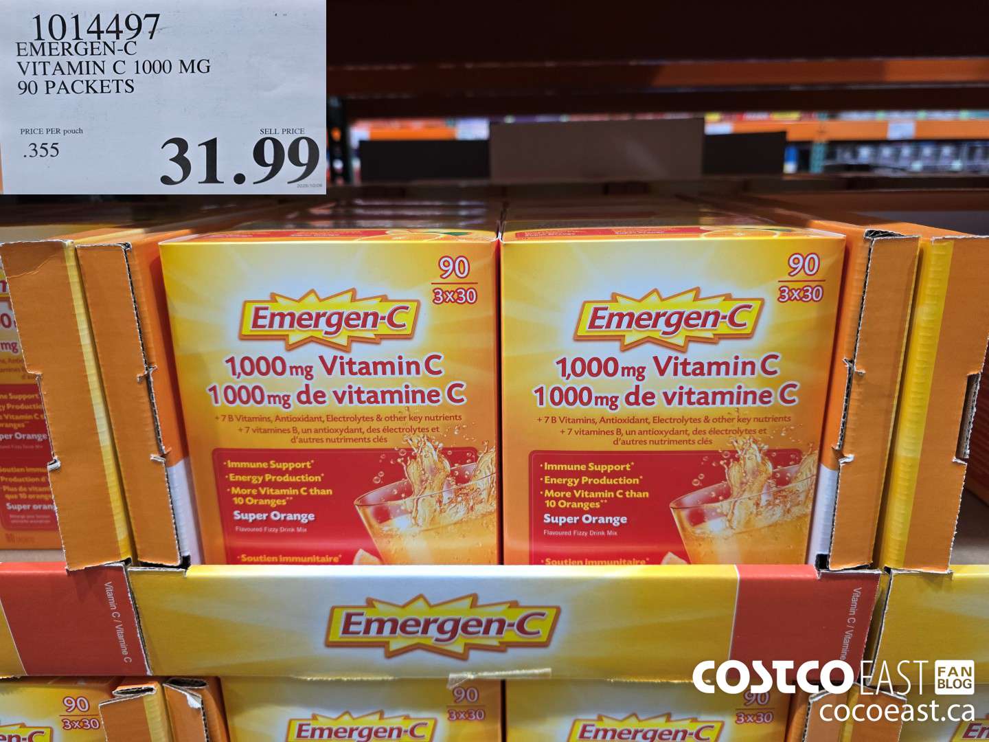 1014497 EMERGEN-C ORANGE VITAMIN C 1000 MG 90 PACKETS $31.99