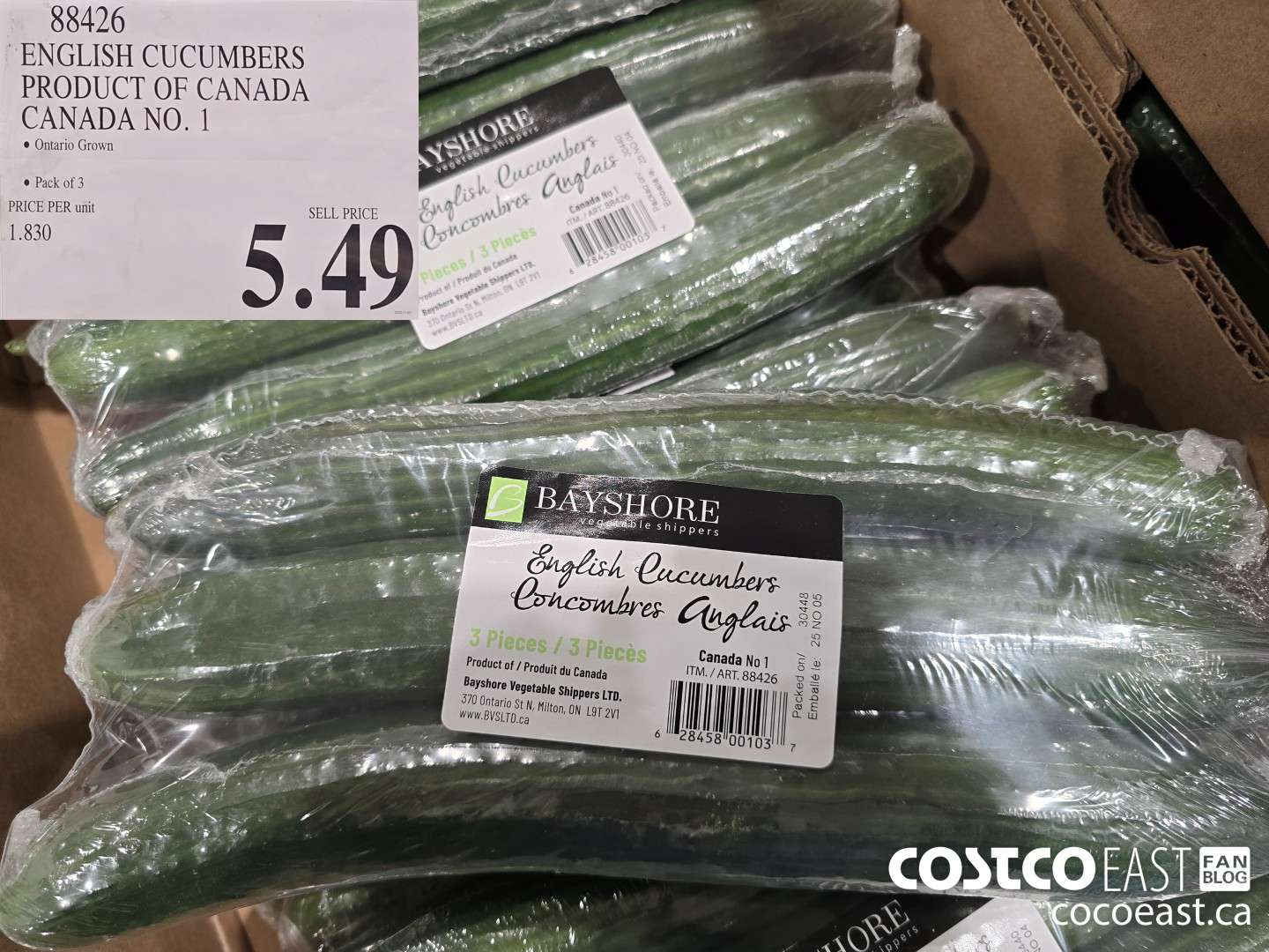 88426 ENGLISH CUCUMBERS PRODUCT OF CANADA CANADA NO. 1 $5.49
