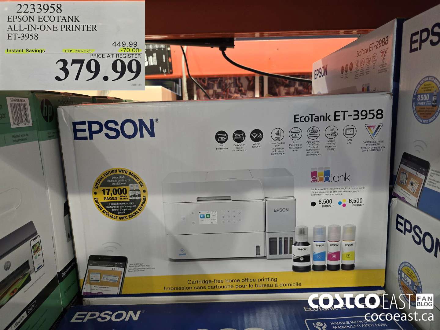 2233958 EPSON ECOTANK ALL-IN-ONE PRINTER ET-3958 ($70.00 INSTANT SAVINGS EXPIRES ON 2025-11-20) $379.99