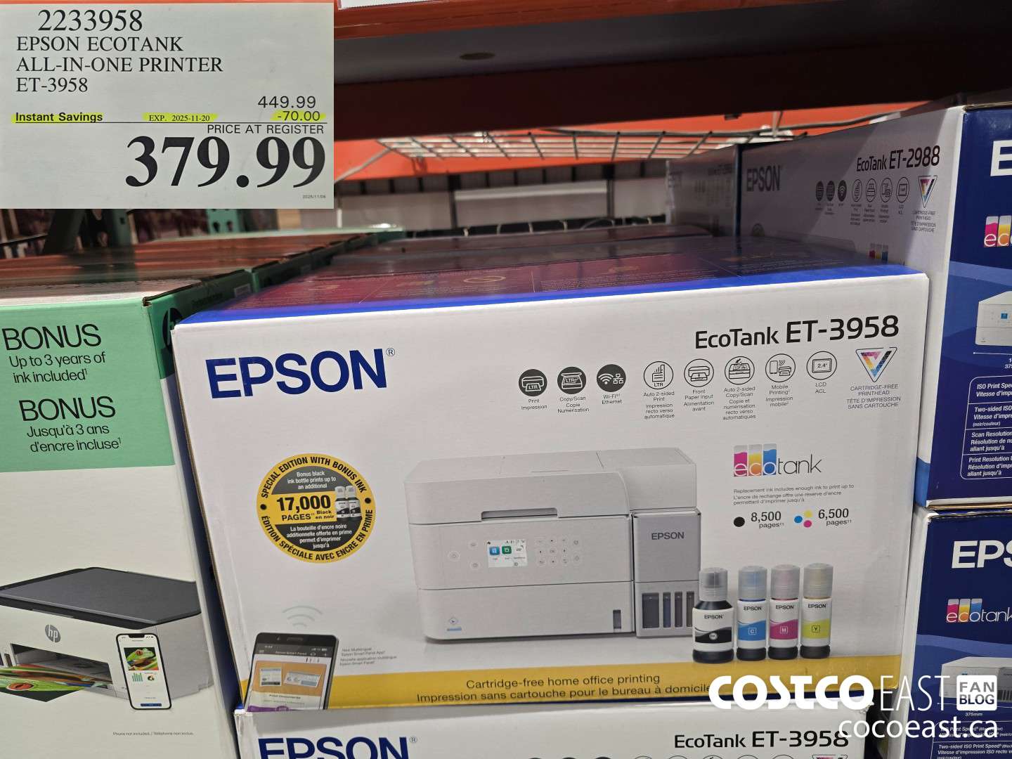 2233958 EPSON ECOTANK ALL-IN-ONE PRINTER ET-3958 ($70.00 INSTANT SAVINGS EXPIRES ON 2025-11-20) $379.99