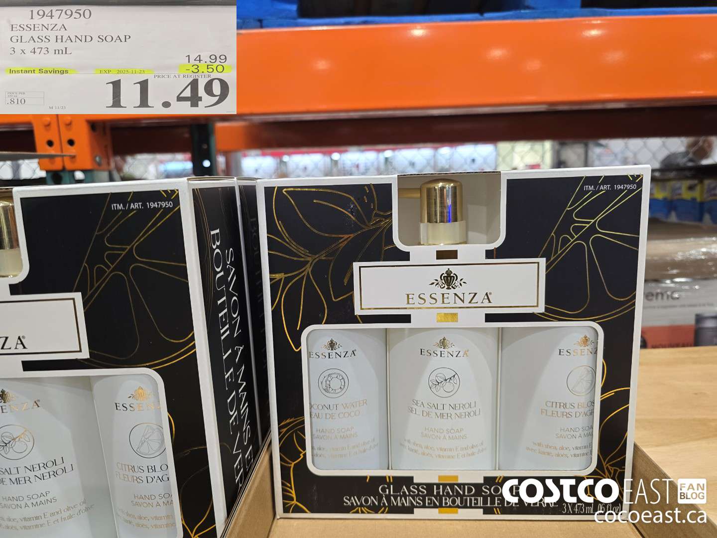 1947950 ESSENZA GLASS HAND SOAP 3 X 473 ML ($3.50 INSTANT SAVINGS EXPIRES ON 2025-11-23) $11.49