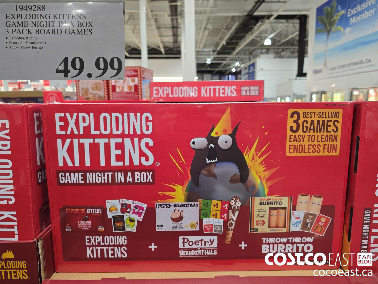 1949288 EXPLODING KITTENS GAME NIGHT IN A BOX 3 PACK BOARD GAMES $49.99