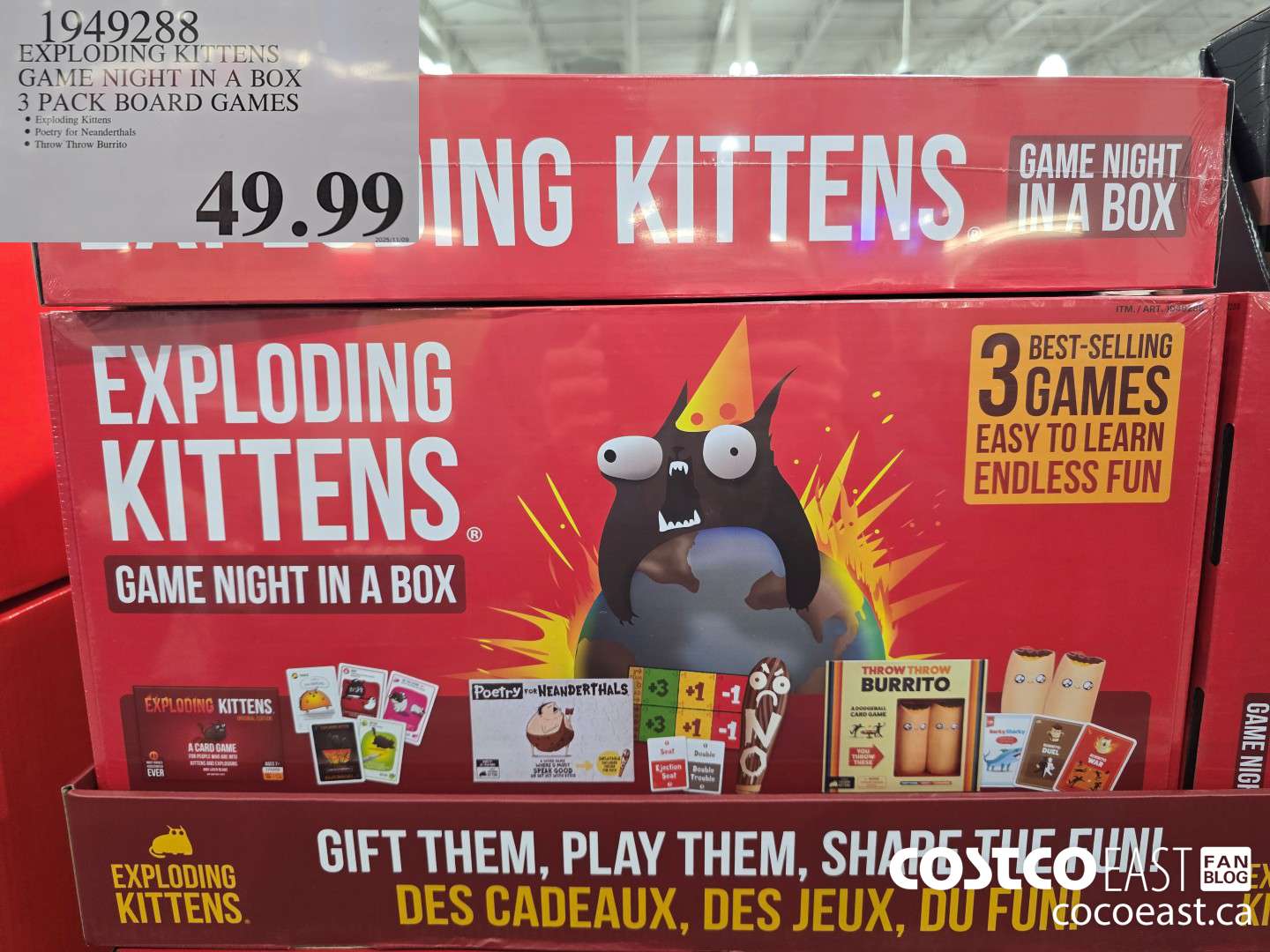 1949288 EXPLODING KITTENS GAME NIGHT IN A BOX 3 PACK BOARD GAMES $49.99