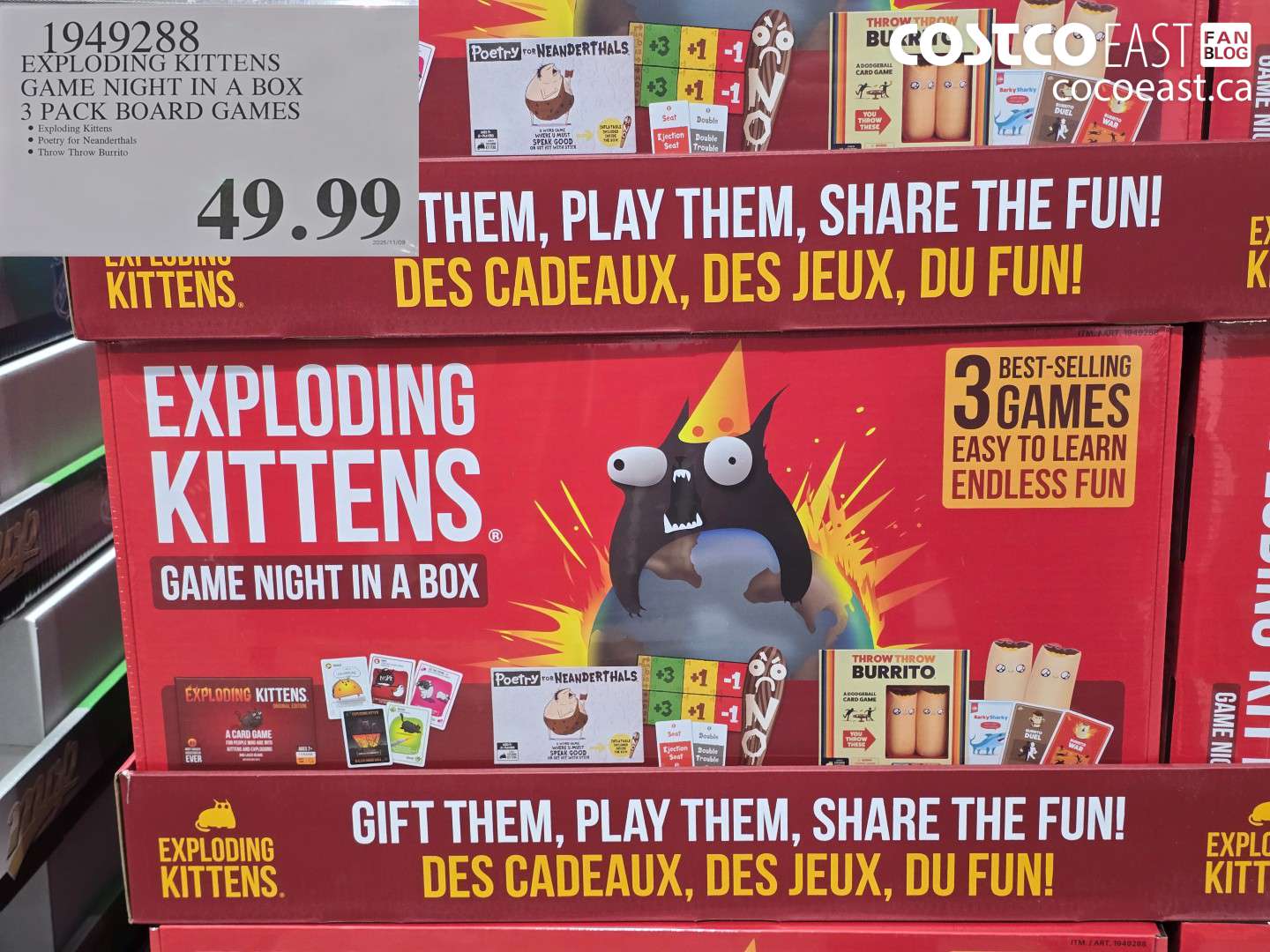 1949288 EXPLODING KITTENS GAME NIGHT IN A BOX 3 PACK BOARD GAMES $49.99