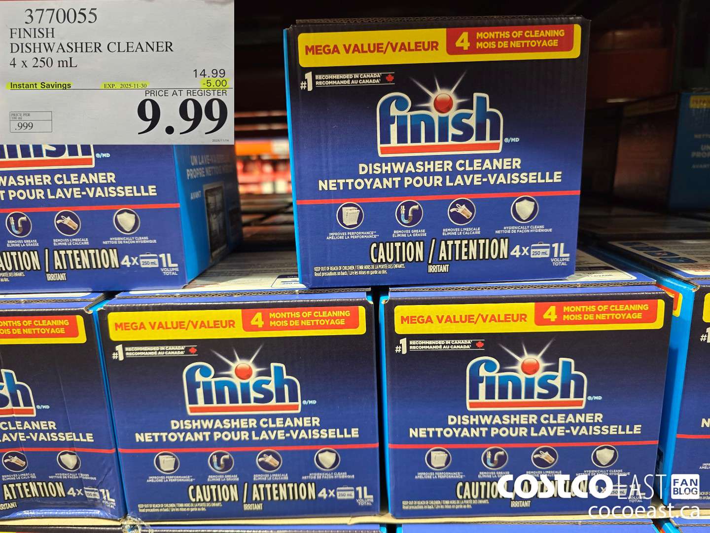 3770055 FINISH DISHWASHER CLEANER 4 x 250 mL ($5.00 INSTANT SAVINGS EXPIRES ON 2025-11-30) $9.99