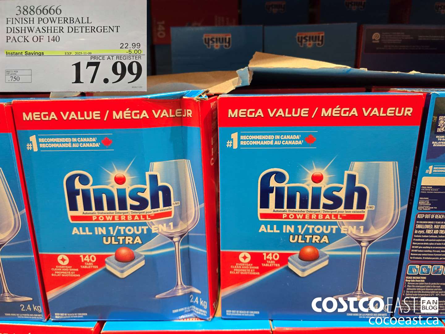 3886666 FINISH POWERBALL DISHWASHER DETERGENT PACK OF 140 ($5.00 INSTANT SAVINGS EXPIRES ON 2025-11-09) $17.99