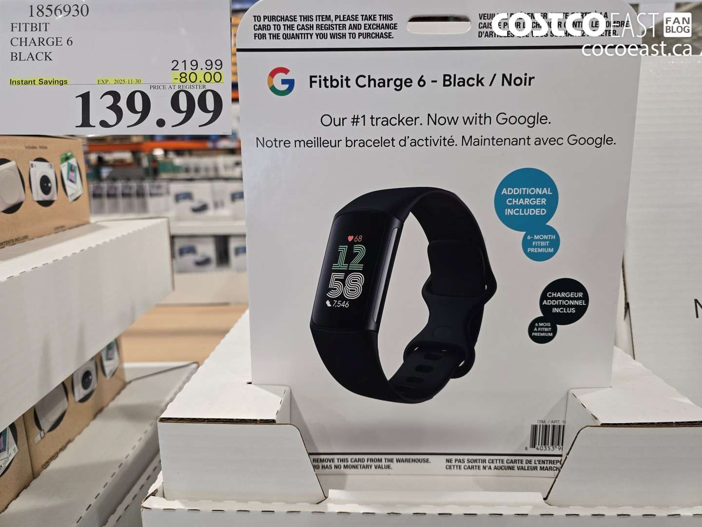 1856930 FITBIT CHARGE 6 BLACK ($80.00 INSTANT SAVINGS EXPIRES ON 2025-11-30) $139.99